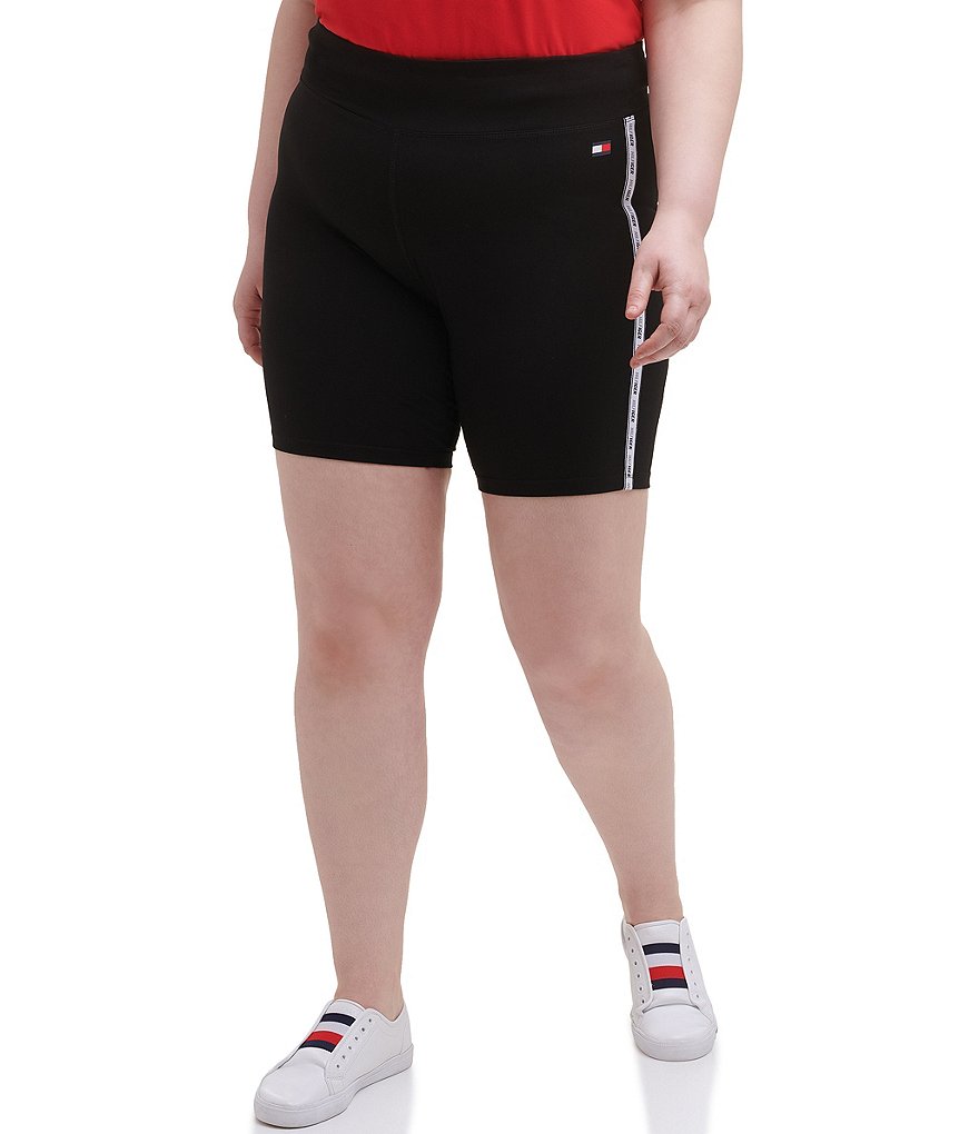 Tommy Hilfiger Sport Plus Size High Rise Full Length Logo Taping 9#double; Active Biker Shorts