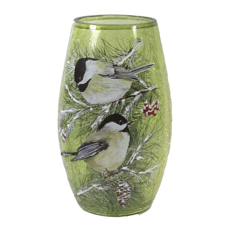 Stony Creek 7.0" Whispering Pine Chickadee Vase Winter Christmas  -  Novelty Sculpture Lights