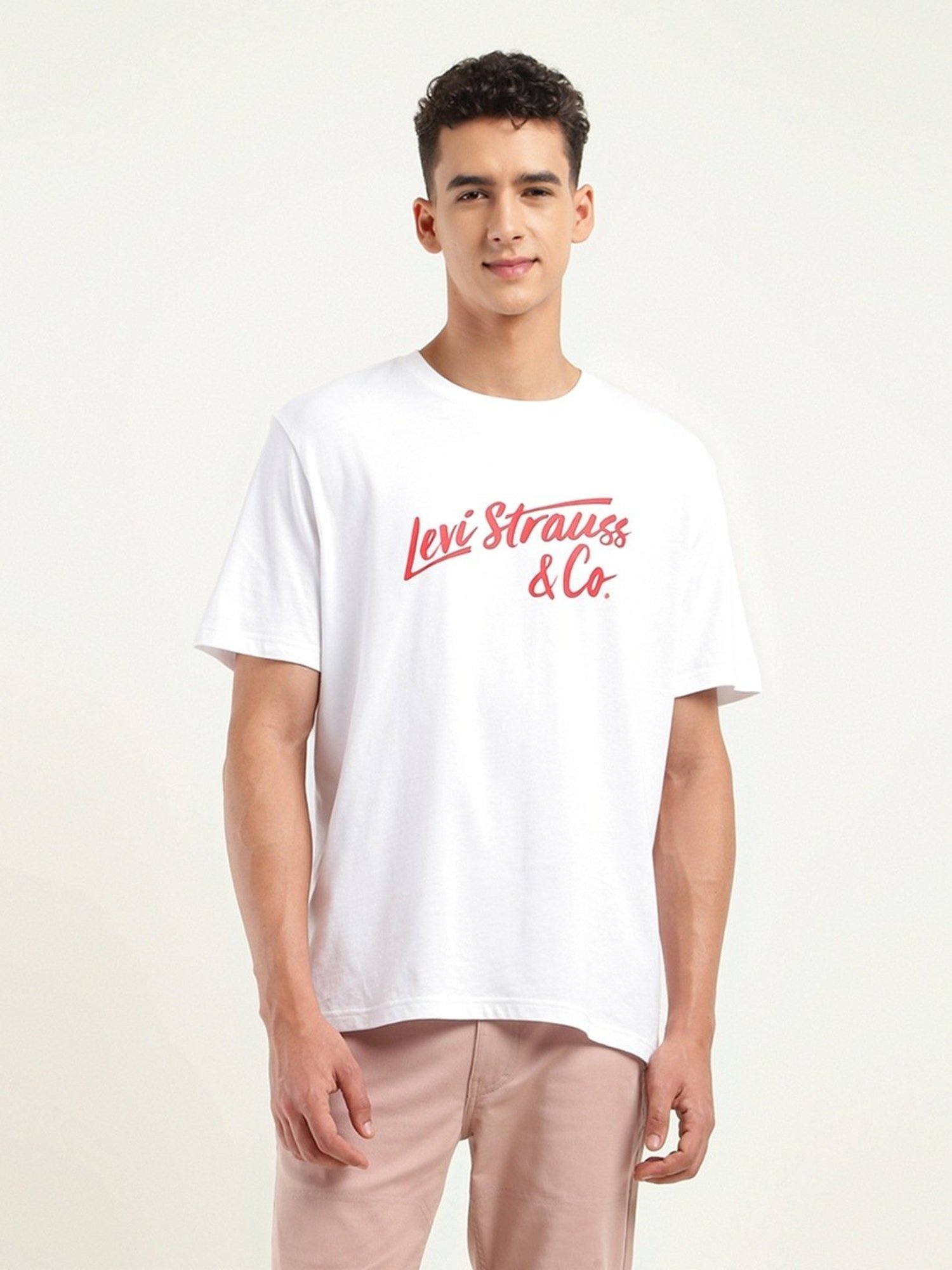 Levi's White Cotton Loose Fit Printed T-Shirt