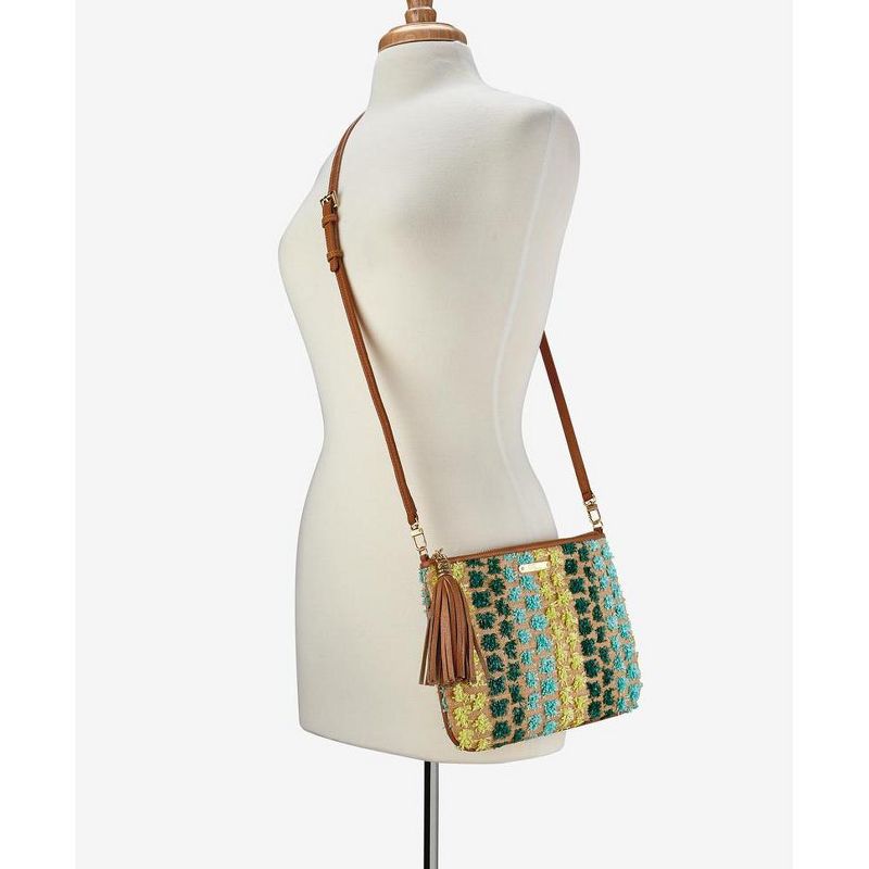 VR NYC Magnetic Strap Closure Mosaic Design Denim Laser Cut Crossbody Bag - Blue