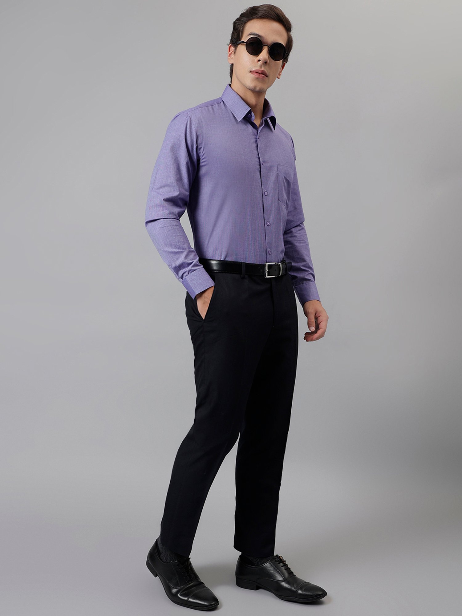 English Navy Purple Slim Fit Shirt