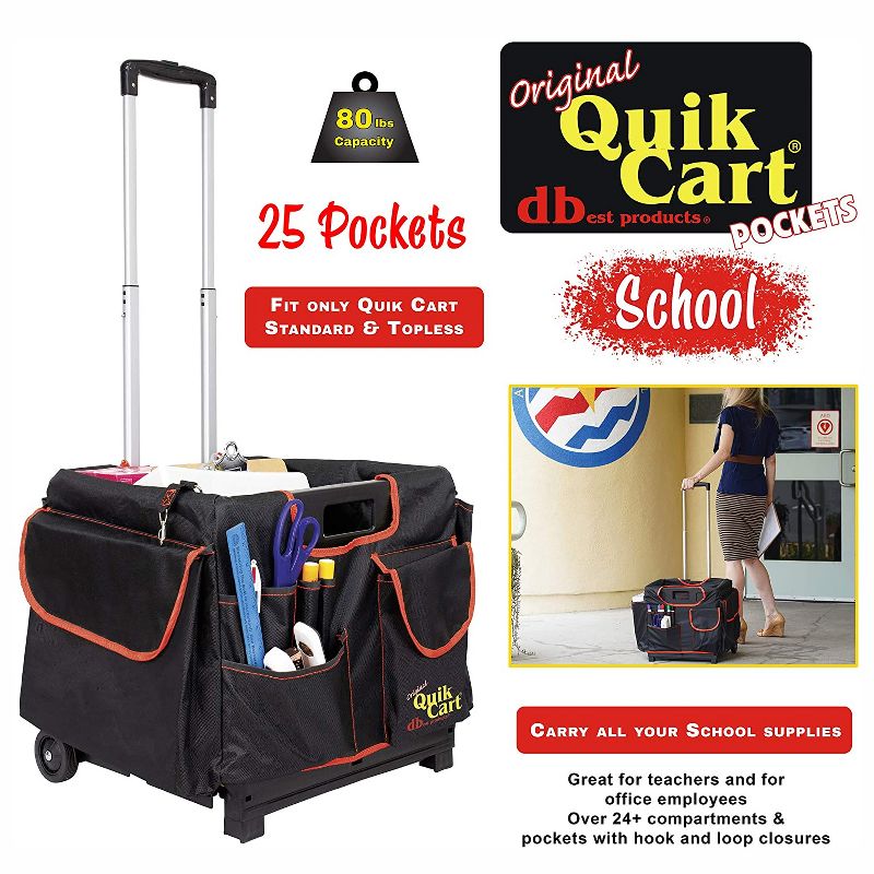 dbest products Rolling Tote Organizer Quik Cart Bundle with Rolling Cart and Saddlebag with 25 Storage Pockets in Varying Sizes, Black