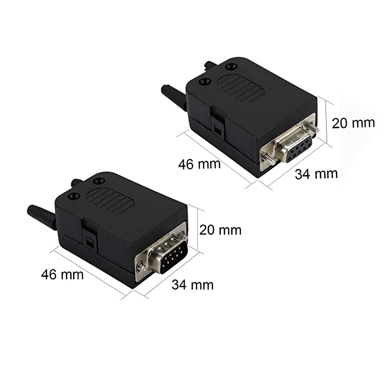 DB9 Connector to Wiring Terminal RS232 Serial Port Breakout Board SolderFree Male Adapter with Case x1 Female Adapter with Case x1