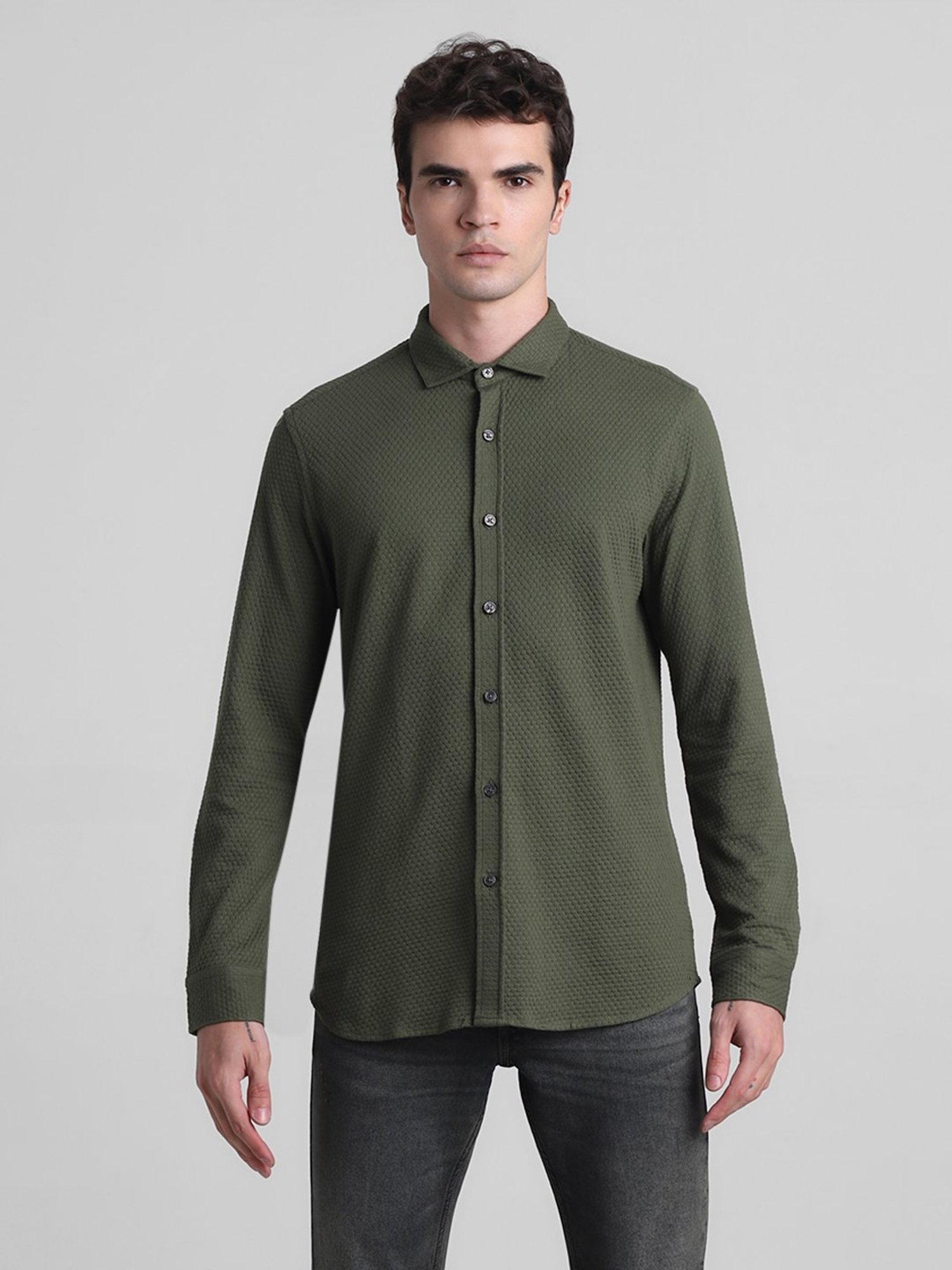 Jack & Jones Green Slim Fit Textured Shirt
