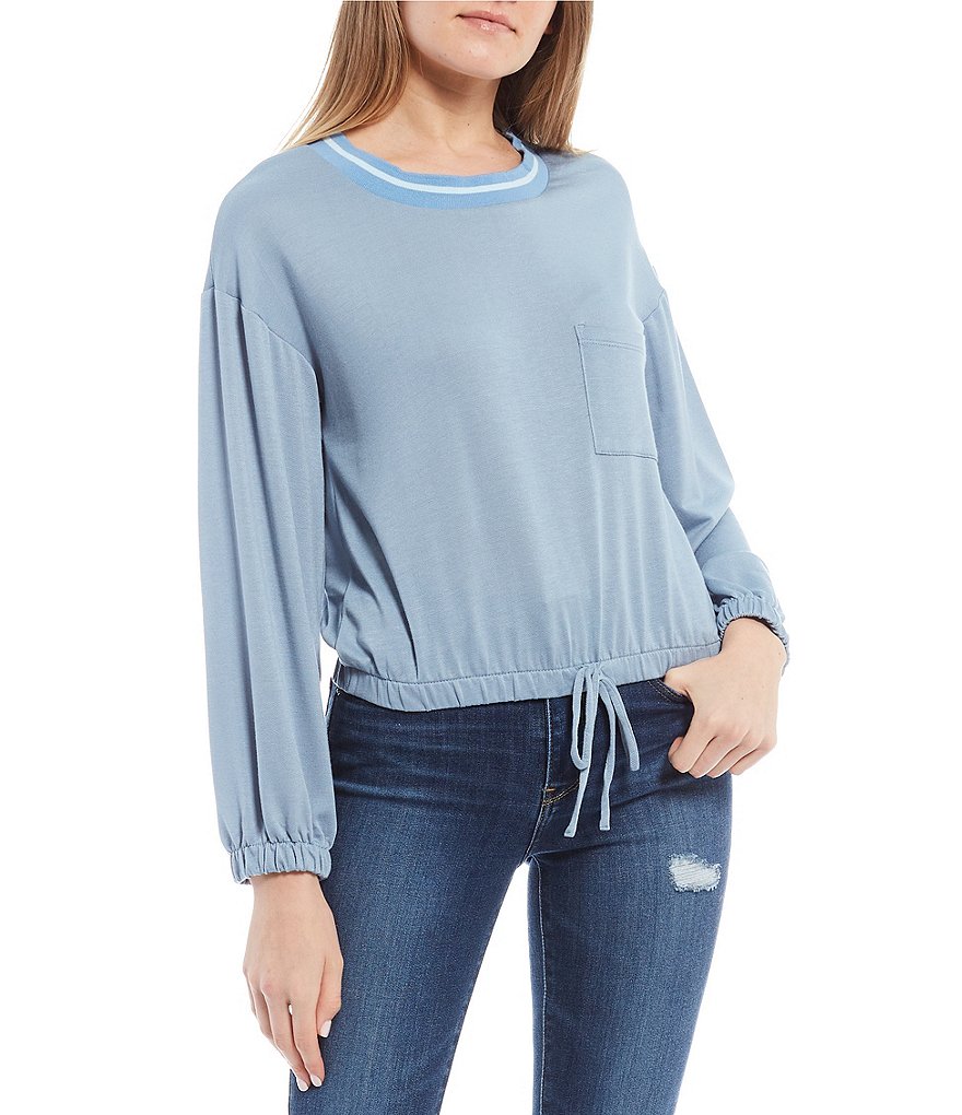 Moa Moa Long-Sleeve Ringer Tie-Bottom Hem Top