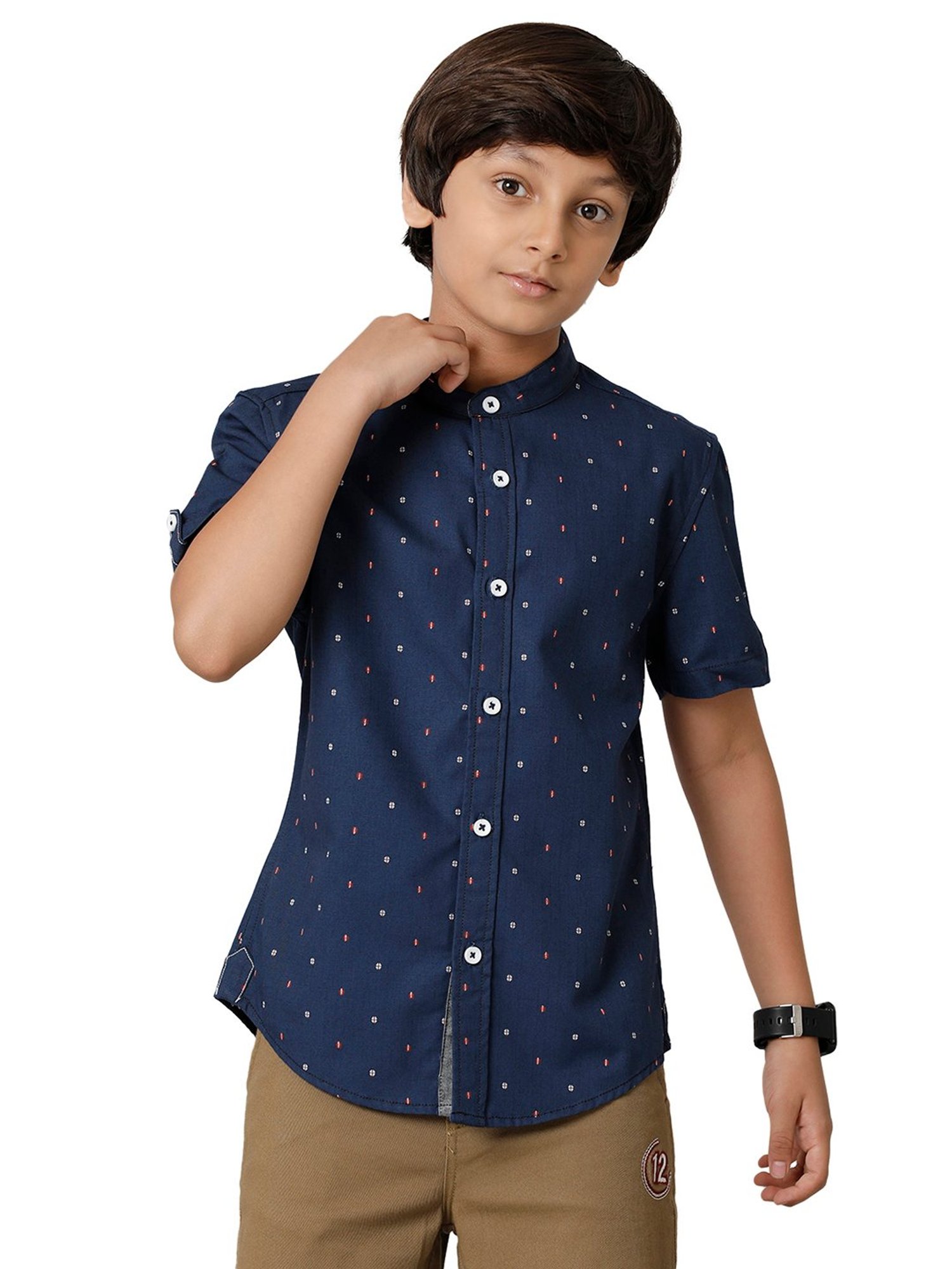 Under Fourteen Only Boys Navy Printed Shirt
