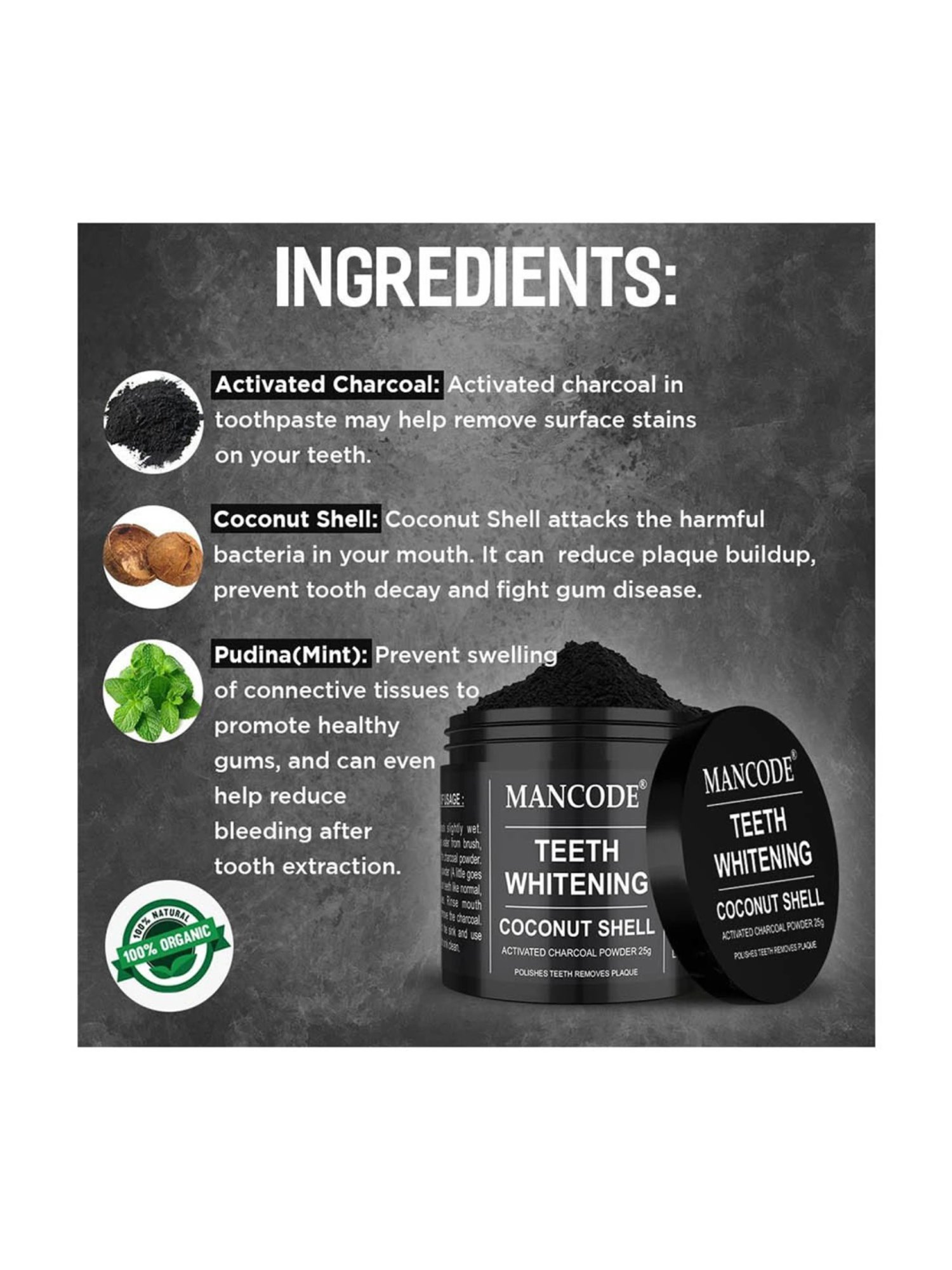 UrbanMooch Activated Charcoal Teeth Whitening Powder - 20 gm