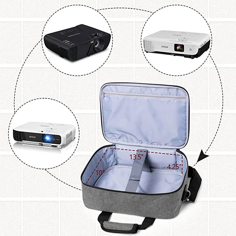 Projector CaseProjector Bag with Accessories Storage Pockets Compatible with Most Major ProjectorsMedium1375 x 105 x 45 Inches Gray