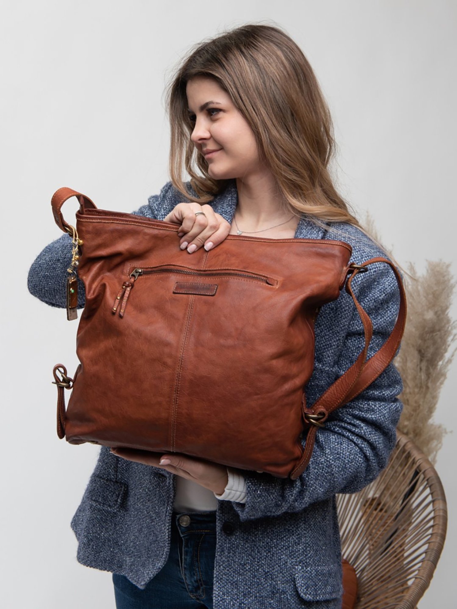 Art N Vintage Savio Cognac Leather Embellished Medium Sling Handbag