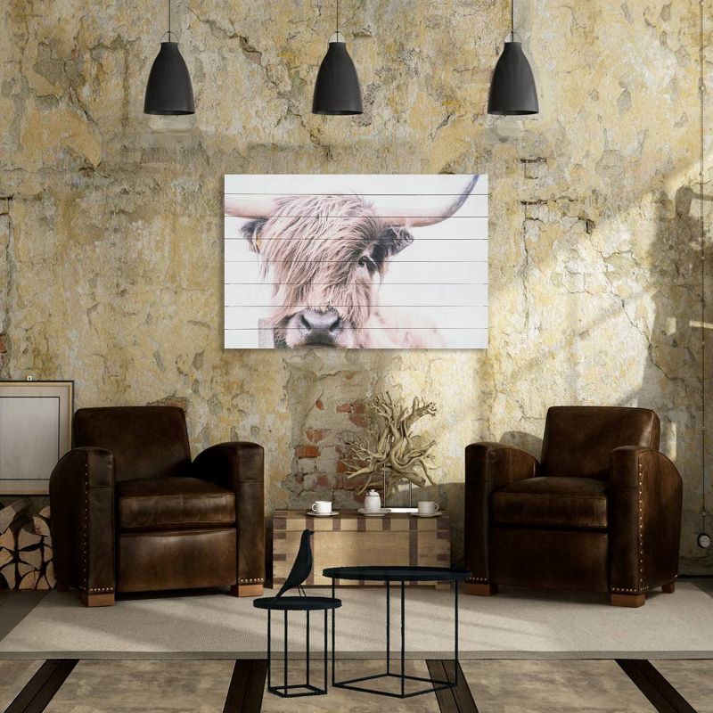 24" x 36" Highland Cow Print on Planked Wood Wall Sign Panel Brown - Gallery 57