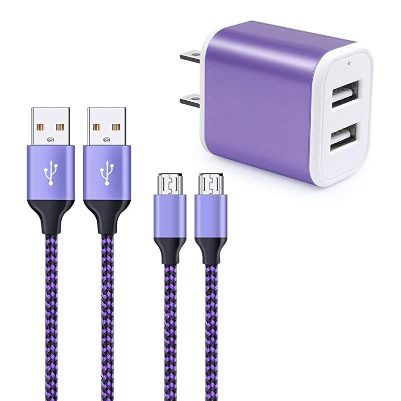 Micro USB Wall Charger,  Micro USB Cable 6ft Android Phone Cord with Dual Port USB Charger Plug Charging Block for Samsung Galaxy S7 S6 J8 J7 J6 J5, LG K50 K40 K30 K20, Stylo 3 2, Moto E6s E5 G5
