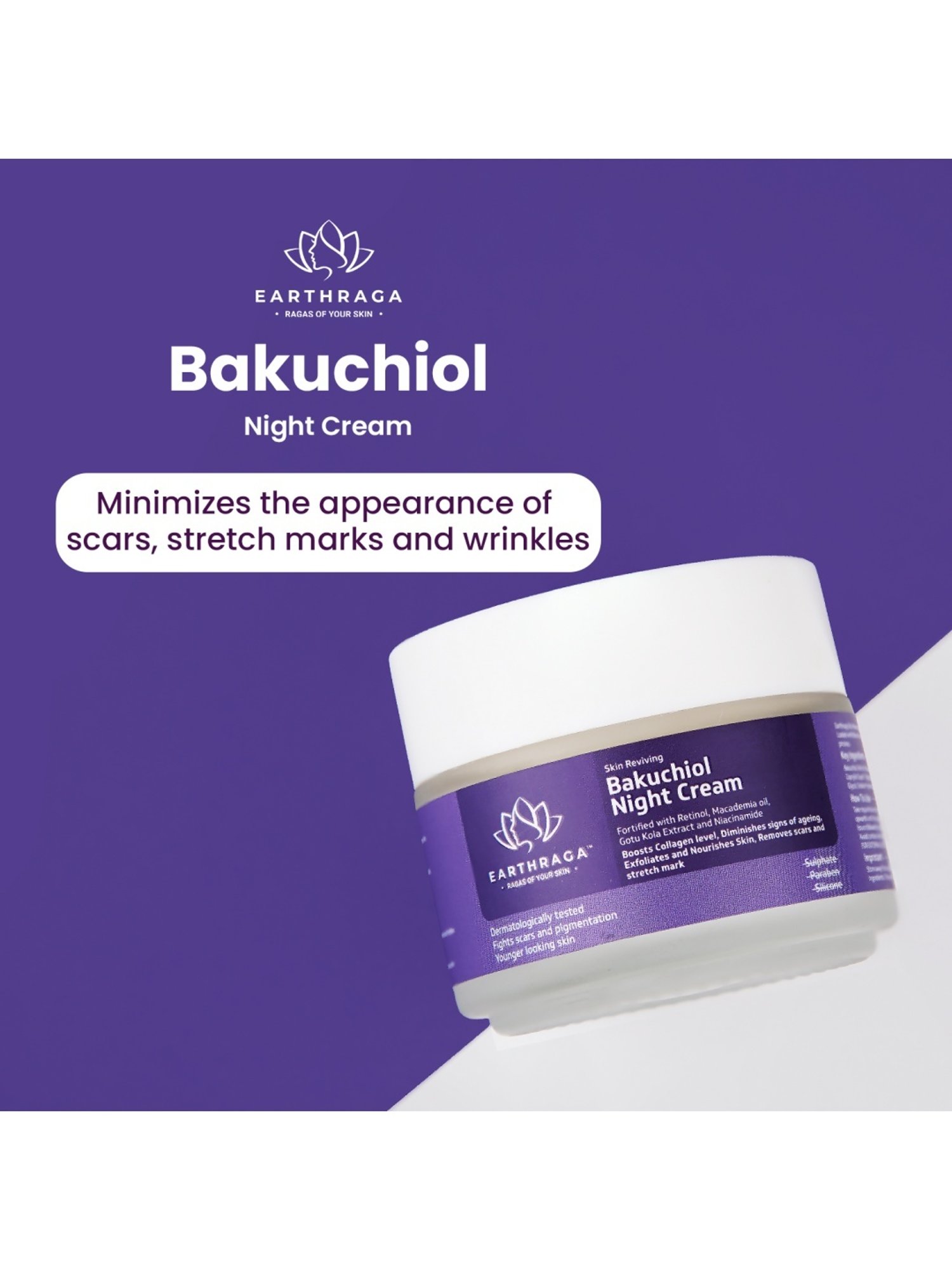 Earthraga Skin Reviving Bakuchiol Night Cream - 100 gm