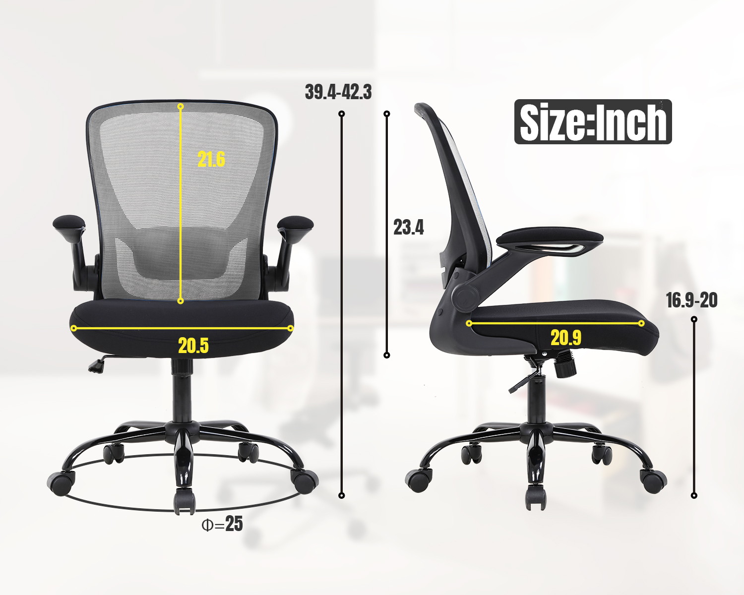 Office Chair Desk Chair Computer Chair Swivel Rolling Massage&nbsp;Task Chair with Lumbar Support Flip-up Arms Adjustable Mesh Ergonomic Chair for Adults(Grey)