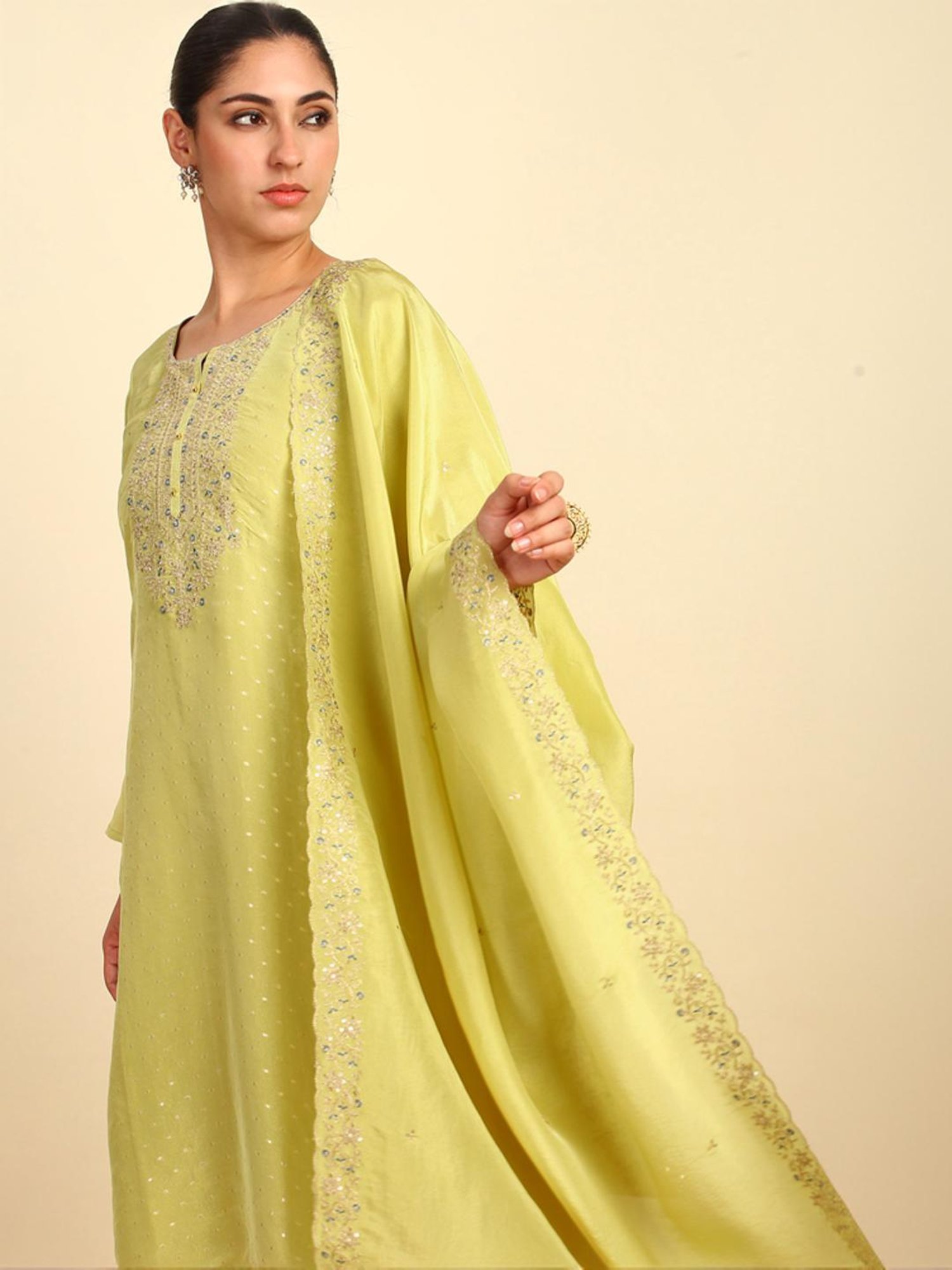 Soch Womens Light Green Silk Blend Embroidered Unstitch Dress Material With Sequins