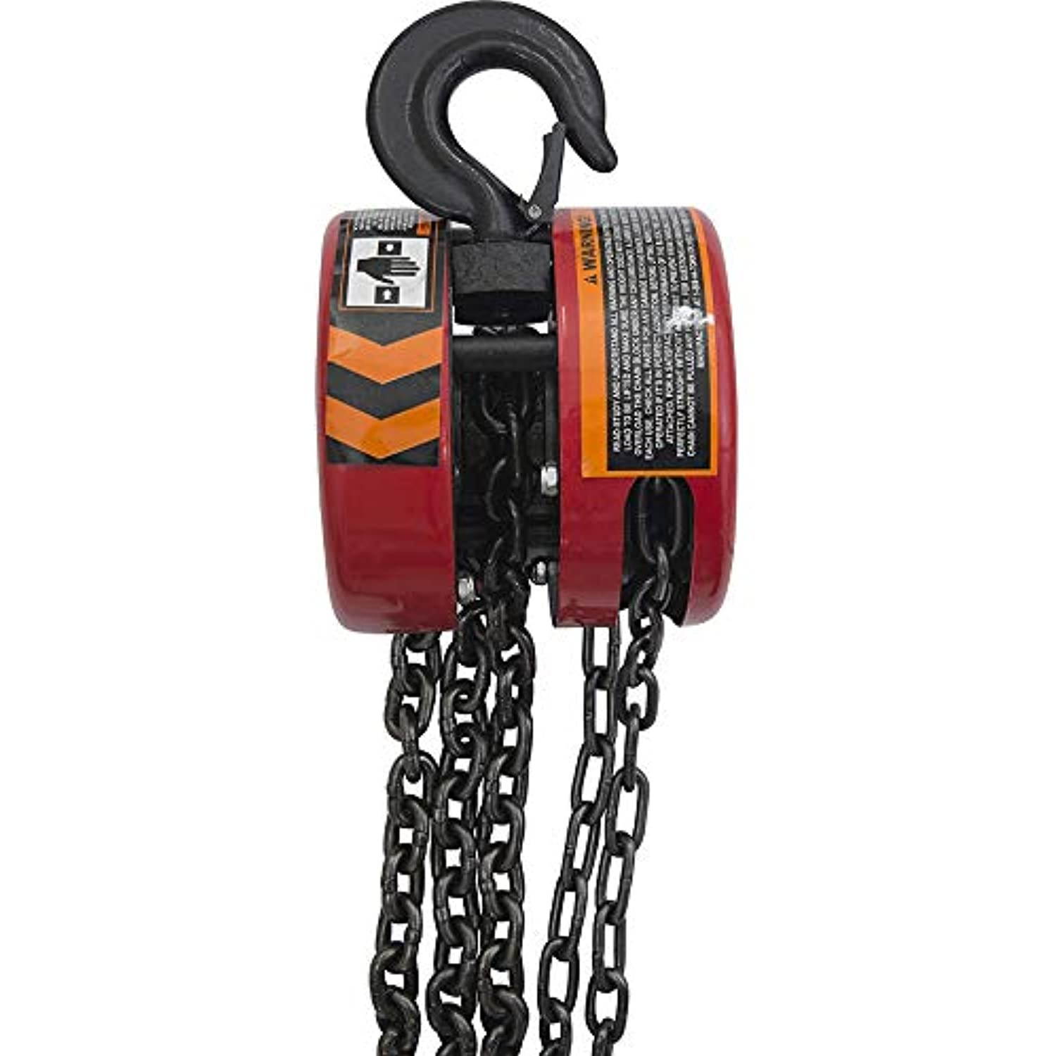BIG RED TR9020 Torin Manual Hand Lift Steel Chain Block Hoist with 2 Hooks, 2 Ton (4,000 lb) Capacity, Red