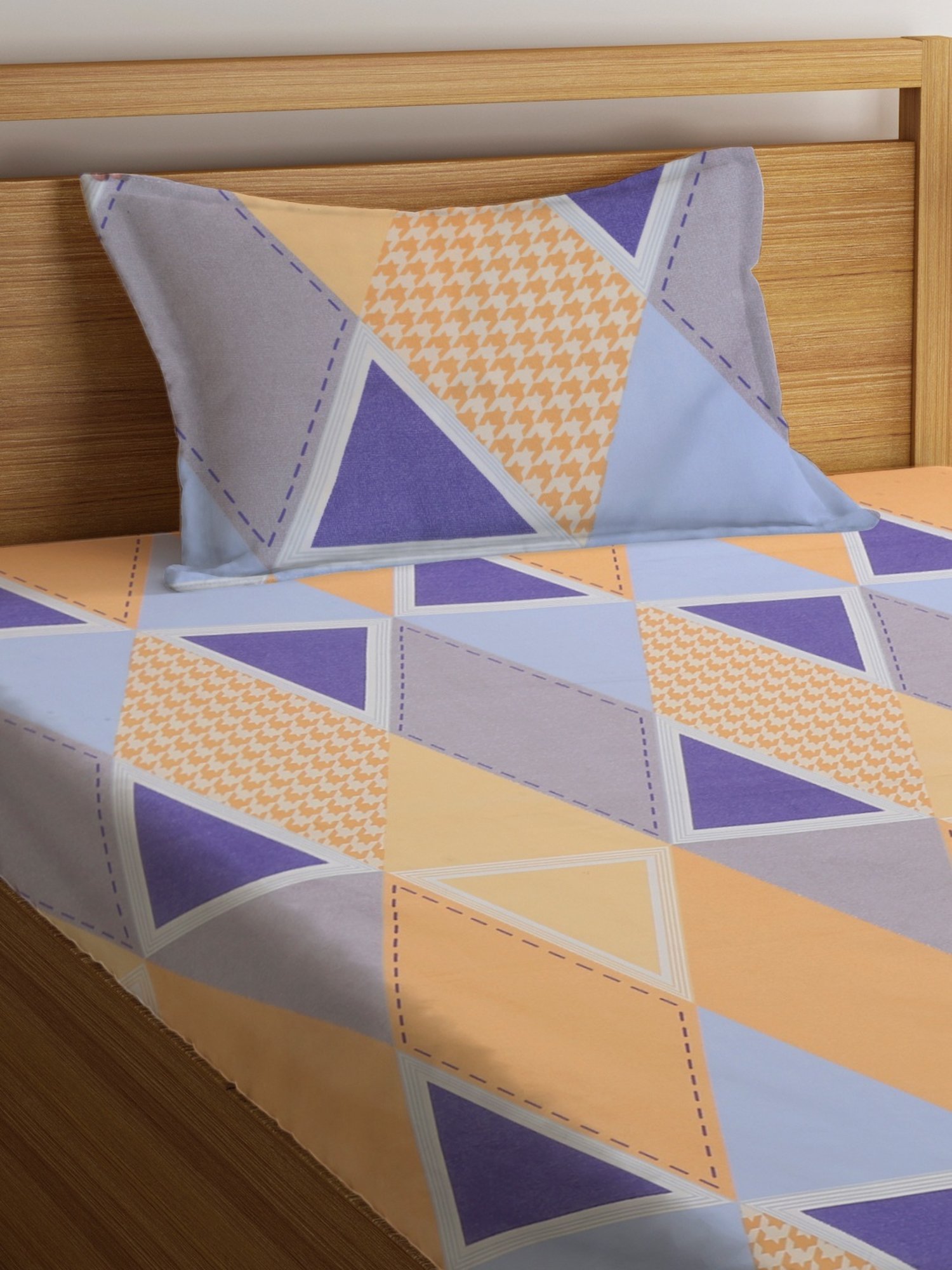 Klotthe Geometric Multicolor 210 TC Cotton Blend Single Bedsheet with 1 Pillow Cover