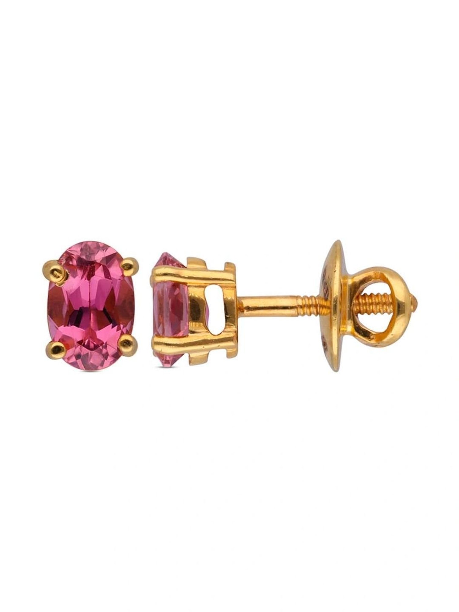 CKC Luxurious Gold Earstuds Set with Pink Tourmaline: Radiate Elegance and Sophistication