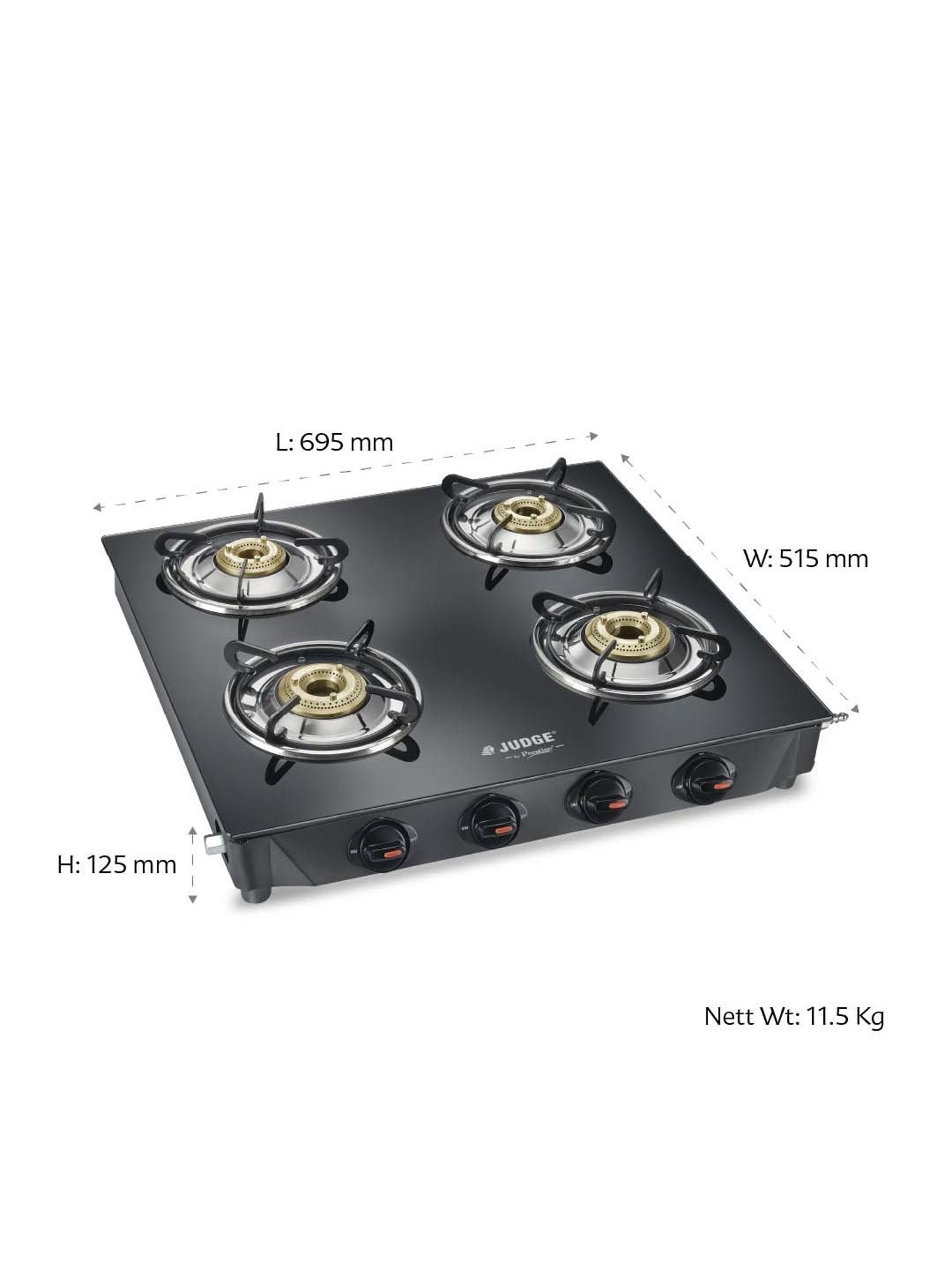 JUDGE Deluxe Black Glass Toughened 4 Burners Gas Stove