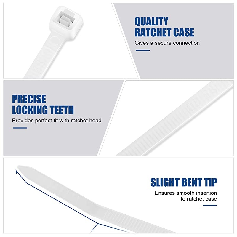 Zip Ties 8 Inch 500Pcs Industrial Nylon Zip Ties | Durable Self Locking Wire Tie Wraps with 40 lbs Tensile Strength UV Heat Resistant for Home Office Garage Multiple Use White