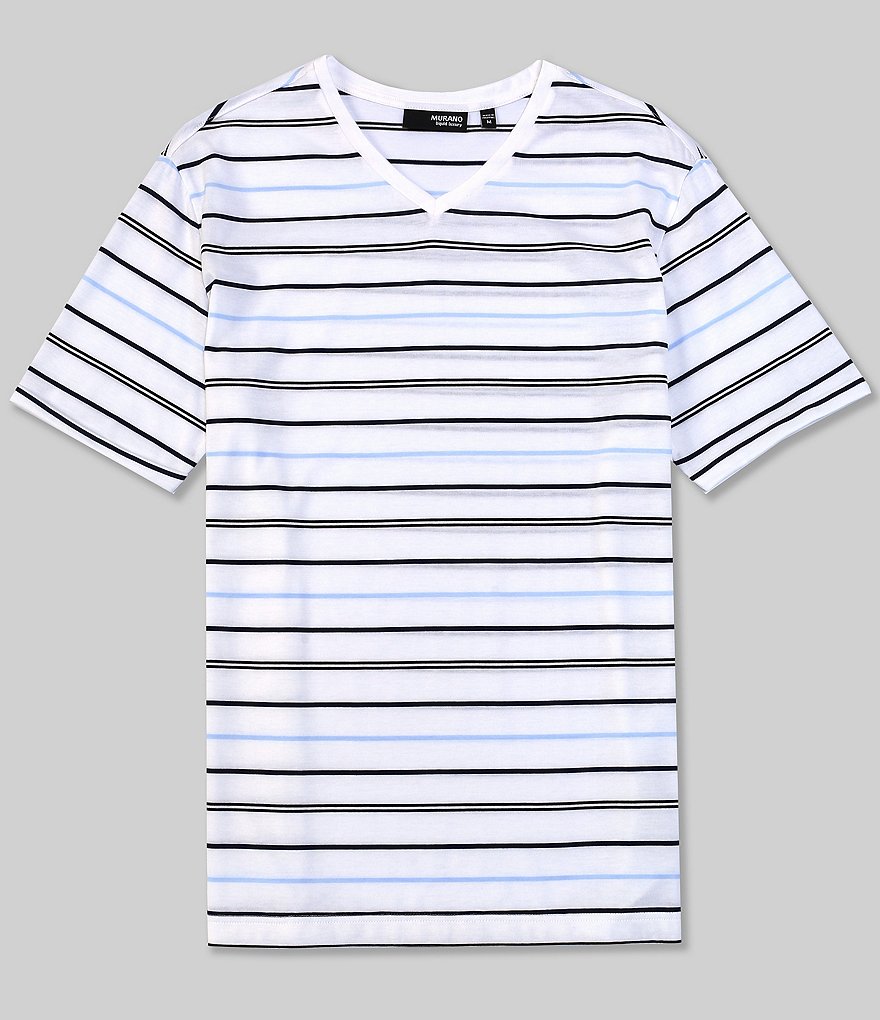 Murano Liquid Luxury Striped Short-Sleeve V-Neck Tee