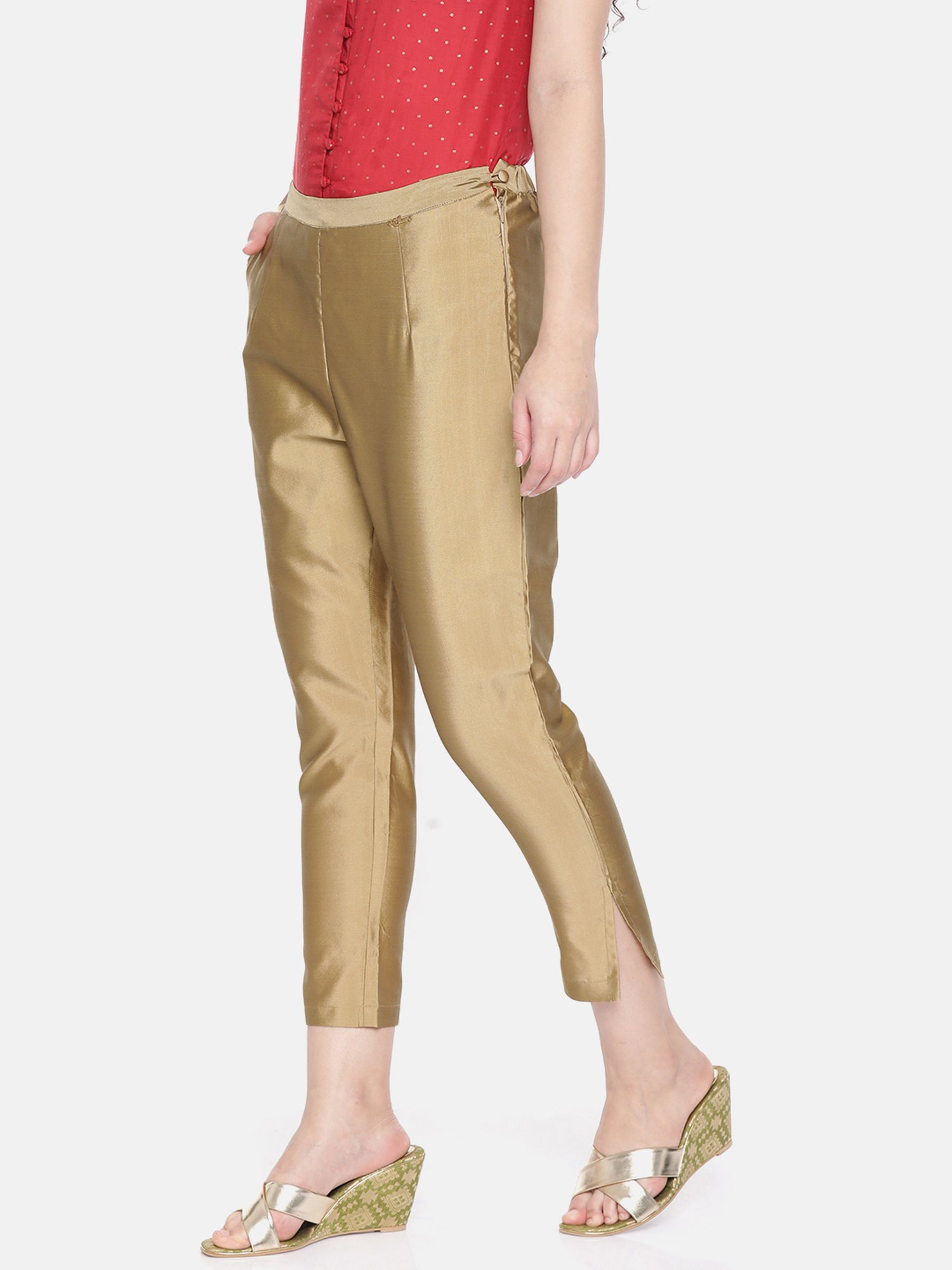 Ira Soleil Golden Regular Fit Cropped Pants
