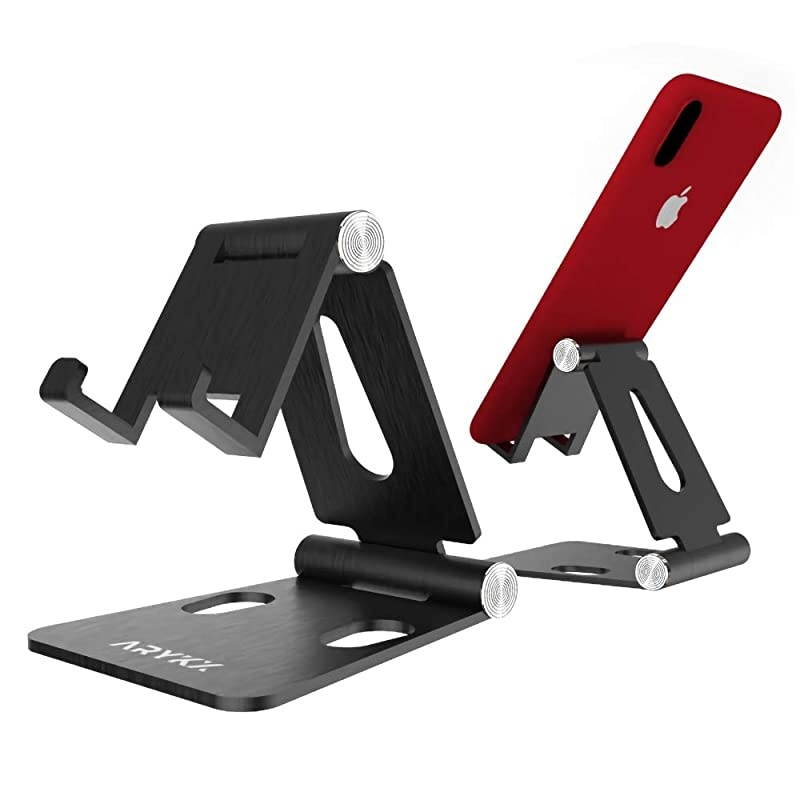 Desktop Phone Holder Stand - Smartphone, Tablet Cradle - Foldable, Aluminum Standing Bracket Compatible with iPhone, Nintendo Switch - Portable Screen Mount, 270-Degree Adjustable Angle
