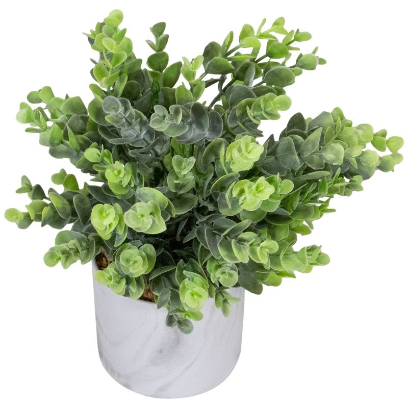 Northlight 9" Green Artificial Eucalyptus in a Marble Style White Pot