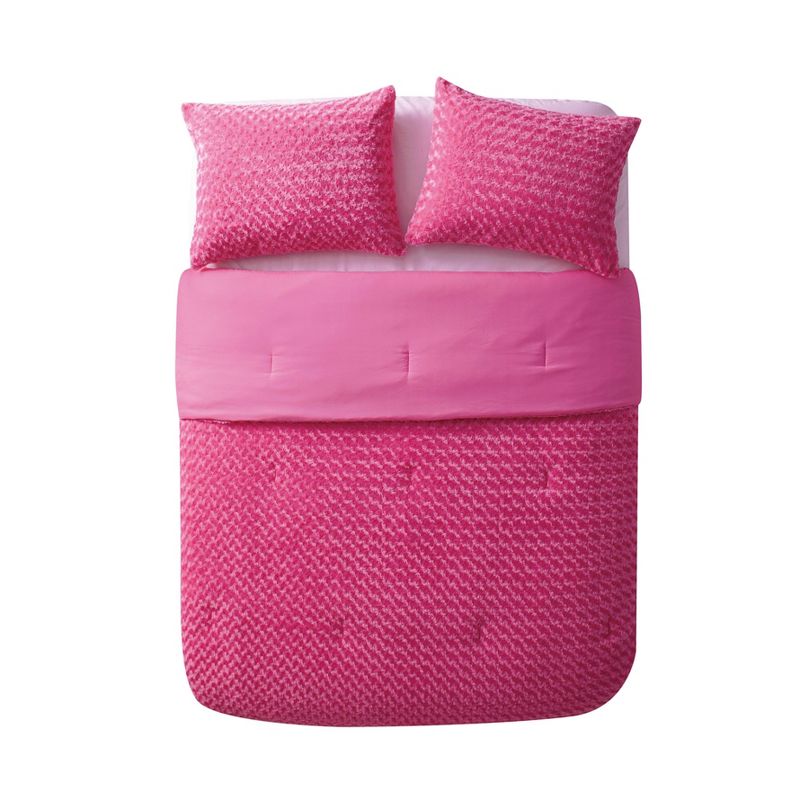 Pink Victoria Classics Rose Faux Fur Comforter Set Full 3pc - VCNY