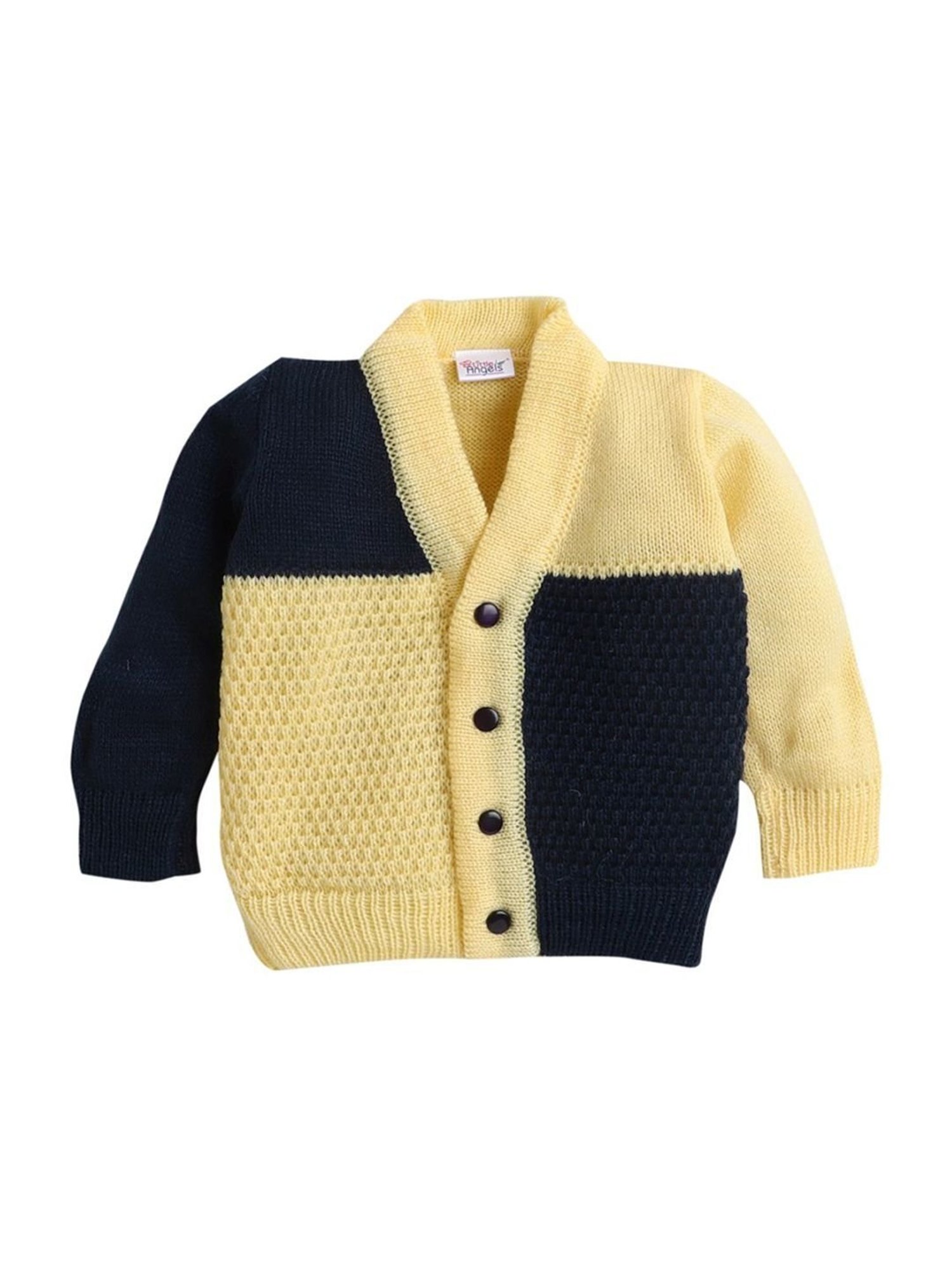 Little Angels Kids Yellow & Navy Textured Pattern Full Sleeves Sweater Set