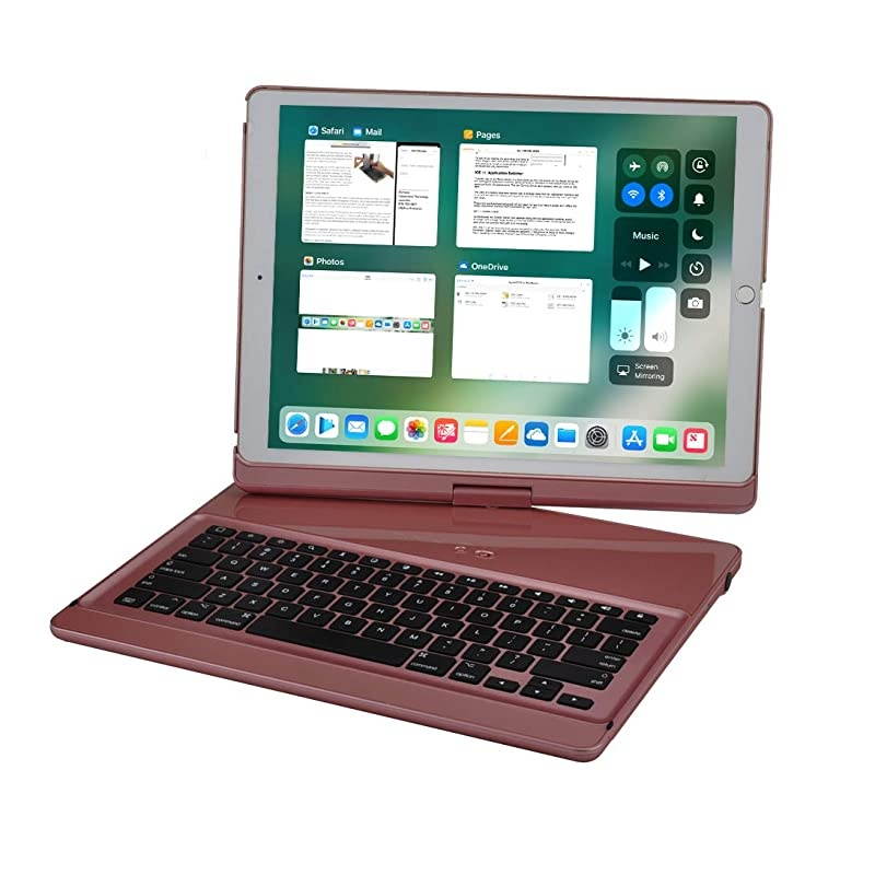 iPad pro 12.9 Keyboard case 2017 2nd 2015 1st Gen,360 Rotatable Wireless Keyboard Smart Folio 180 Swivel Stand Hard Shell Cover Auto Sleep/Wake up Rose Gold