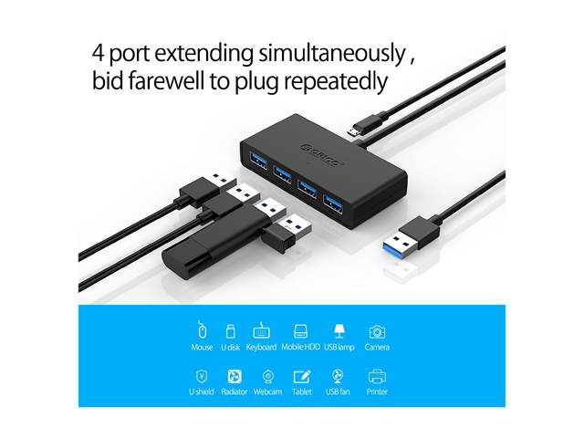 ORICO 4-Port USB 3.0 Data Hub with 4.92ft USB 3.0 Cable for Macbook, Mac Pro / mini, iMac, Surface Pro, XPS, Notebook PC, USB Flash Drives, Mobile HDD, and More