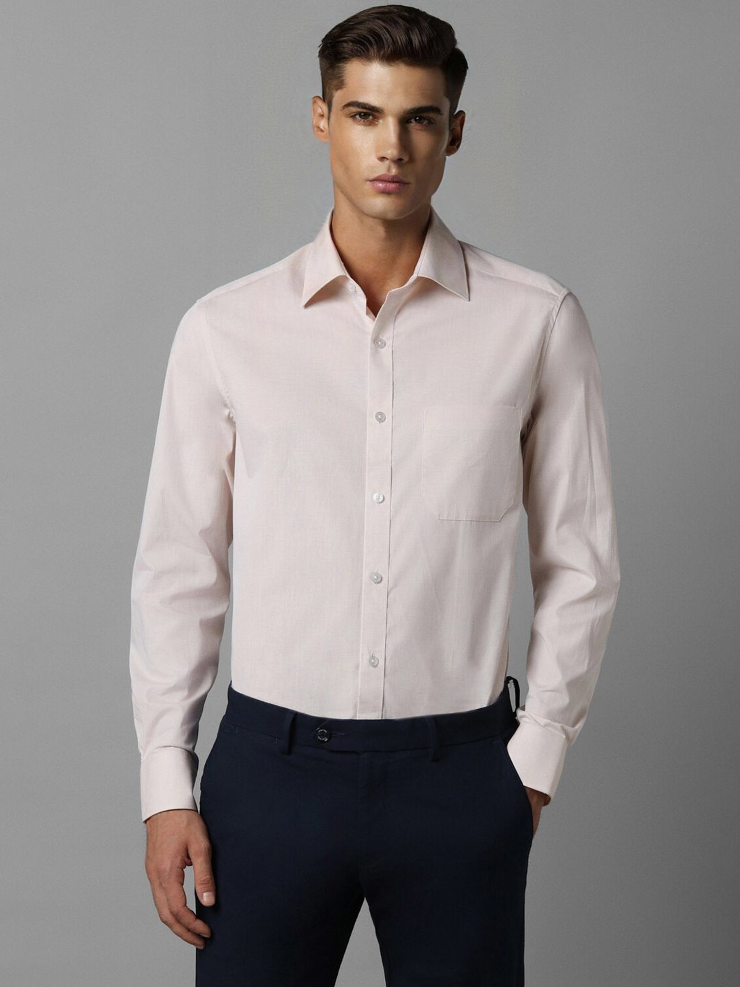 Louis Philippe Peach Cotton Regular Fit Shirt
