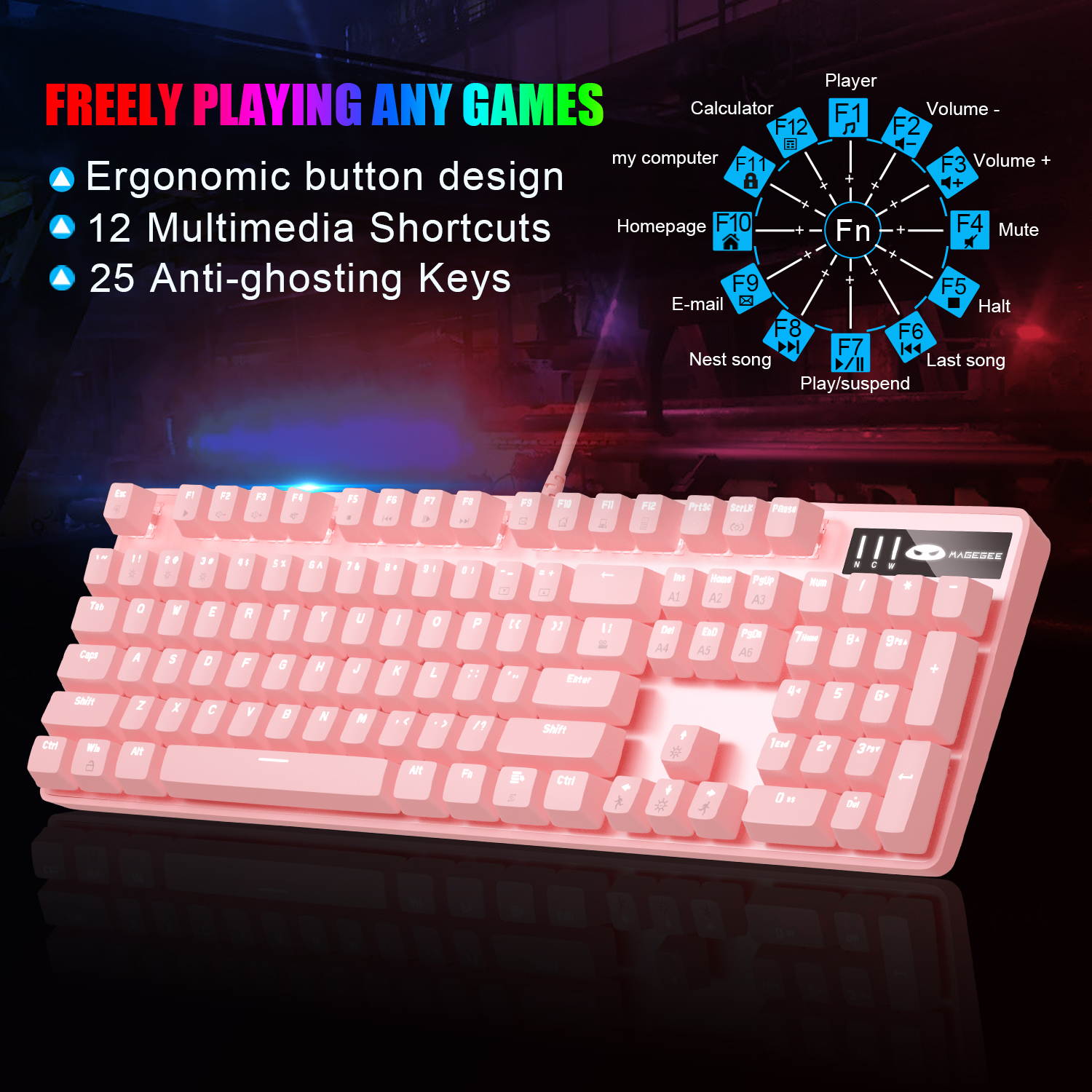Mechanical Gaming Keyboard and Mouse Combo, MageGee MK-Storm 104 Keys Rainbow Backlit Keyboards, Black Switches, 7 Button Mouse Wired for PC Gamer Computer Laptop