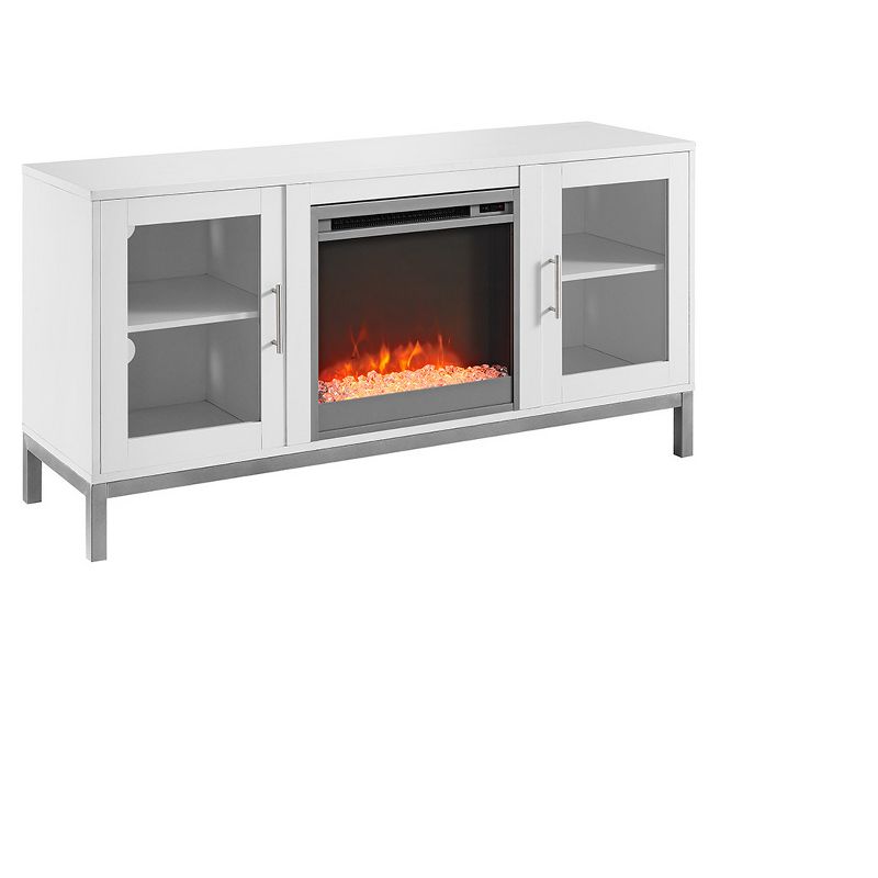 Wood Fireplace TV Console with Metal Legs for TVs up to 58" White - Saracina Home