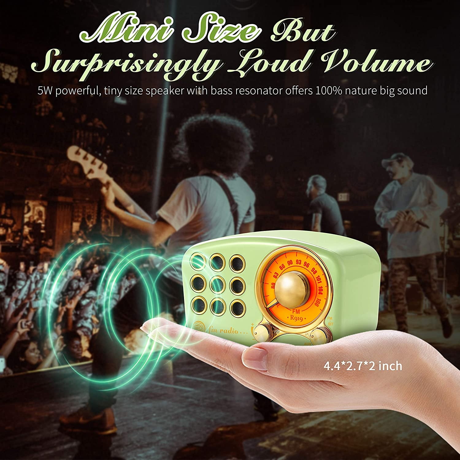 Retro Bluetooth Speaker, Vintage Radio FM Radio with Old Fashioned Classic Style, Strong Bass Enhancement, Loud Volume, Bluetooth 4.2 Wireless Connection, TF Card and MP3 Player (Green)