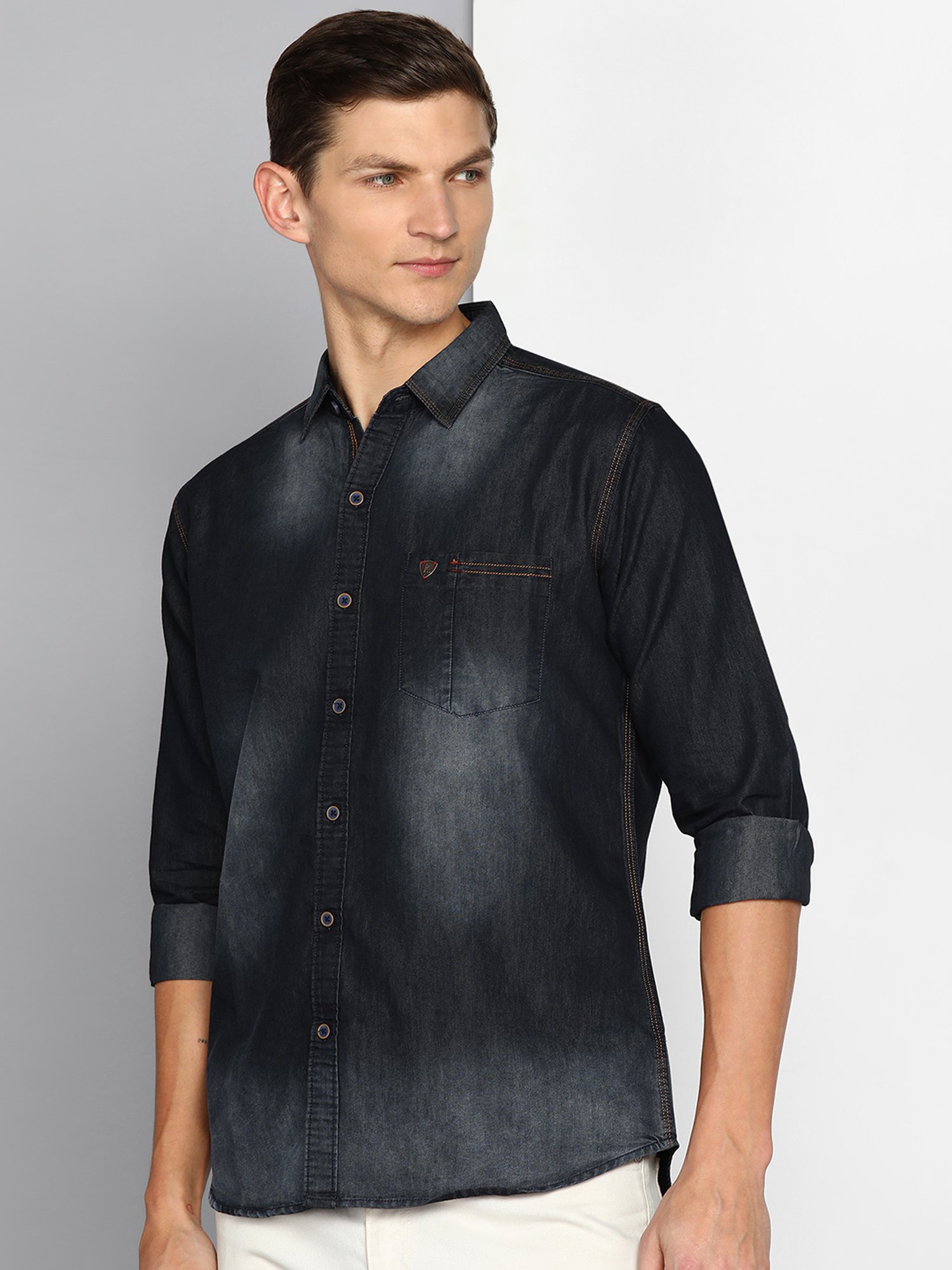 Kuons Avenue Black Slim Fit Denim Shirt