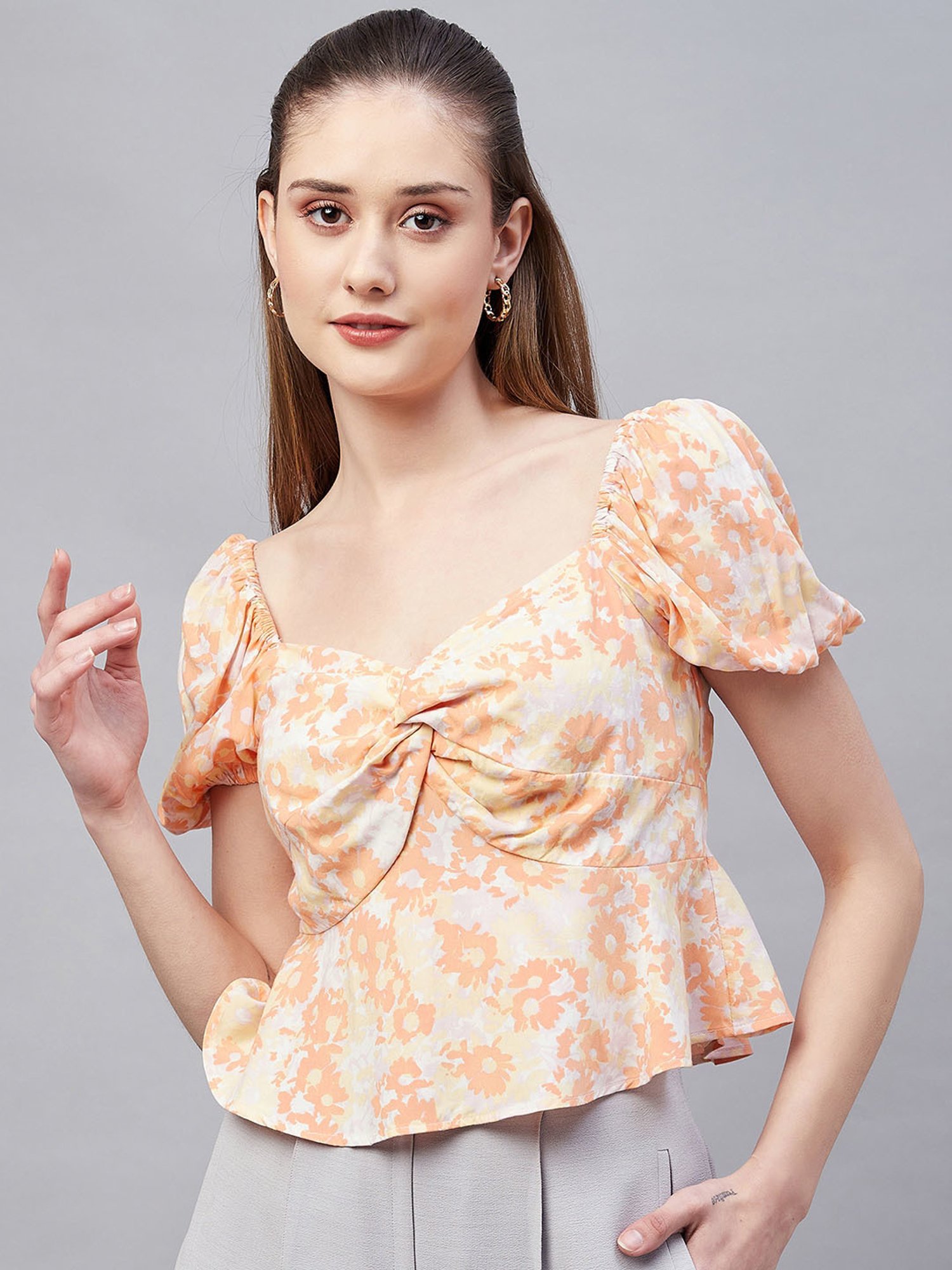 Marie Claire Multicolor Floral Peplum Top
