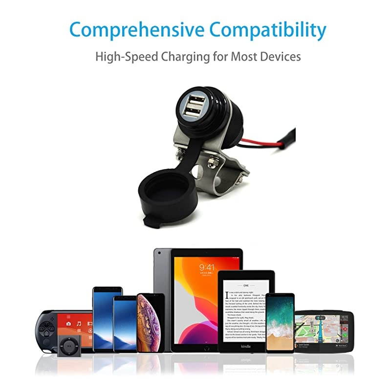 Aluminium 46 Amp Motorcycle Handlebar USB Charger for GPS Sat Nav and Smart Phone etc Black