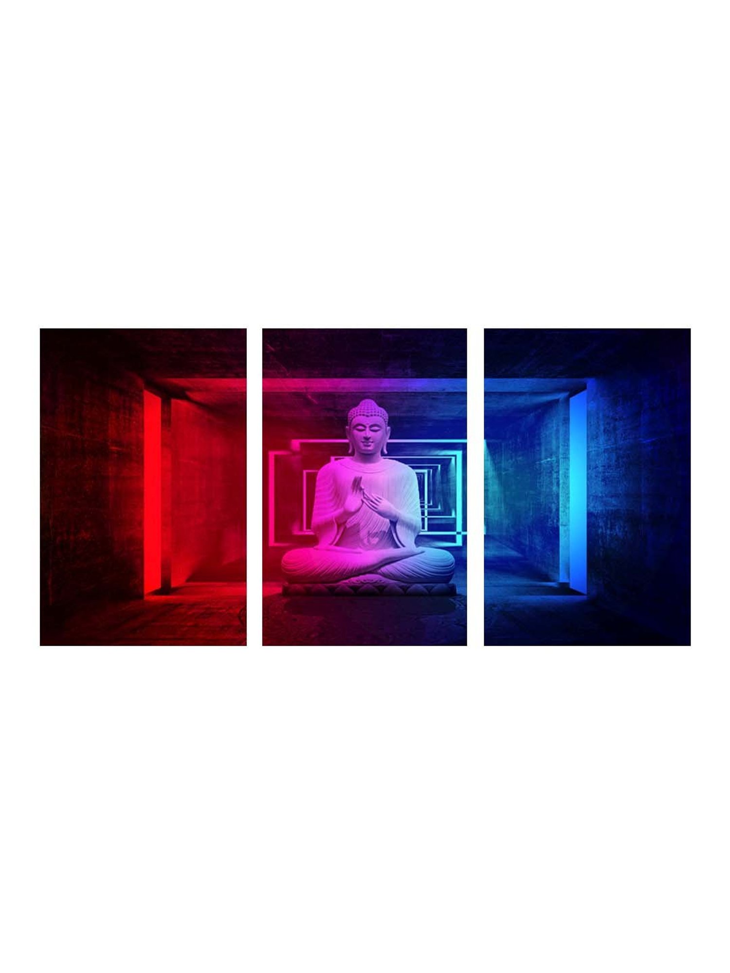999Store Blue & Red Buddha Art 3 Frame Canvas Paintings