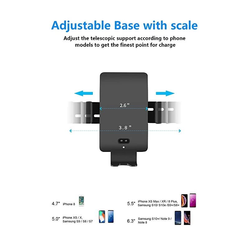 Wireless Car Charger Automatic Clamping 10W Qi Fast Charging Car Charger Mount Compatible with iPhone 12/12pro/12 pro max/11/11pro/11pro MAX/Xs MAX/XS/XR/X/8/8p Samsung S10/S10+/S9/S9+/S8/S8+