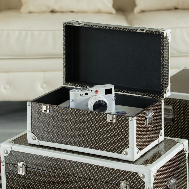 Vintiquewise Faux Leather Storage Trunk Set of 3