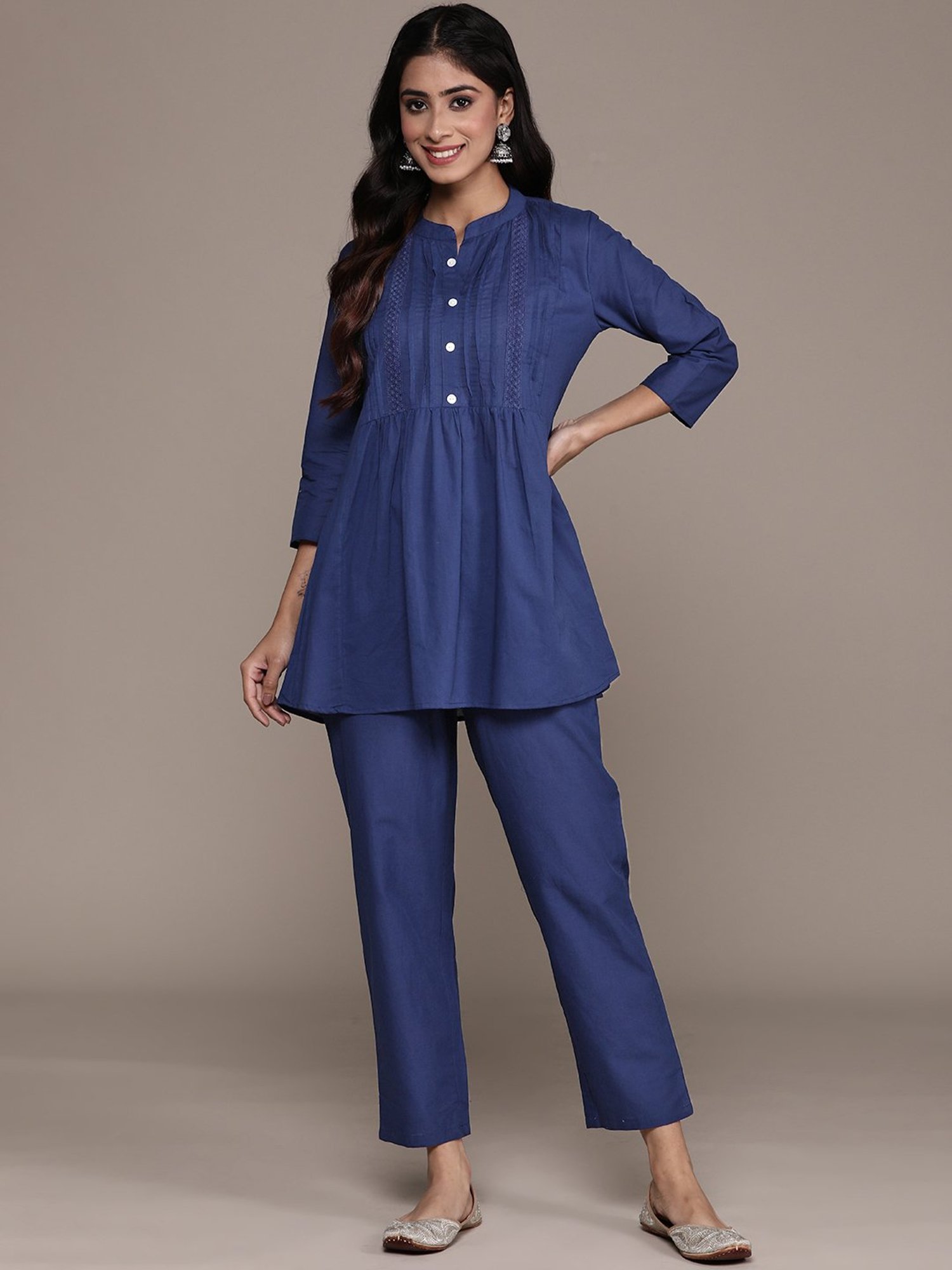 Anubhutee Blue Pure Cotton Tunic & Pant Set