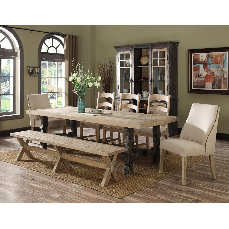 Wallace & Bay Barcelona Armless Modern Rustic Wood Dining Room Chair with Upholstered Seat, Rustic Pine, 2 Pack