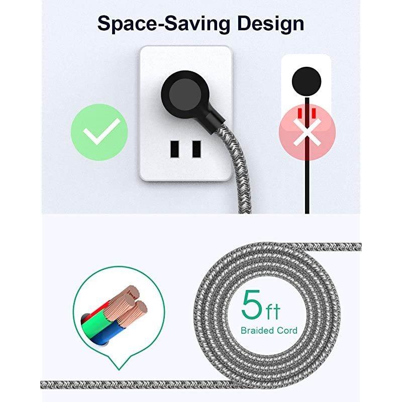 Pack Surge Protector Power Strip with 6 Outlets USB Ports 5Foot Long HeavyDuty Braided Extension Cords Flat Plug 900 Joules 15A Circuit Breaker Wall Mount for Home Office