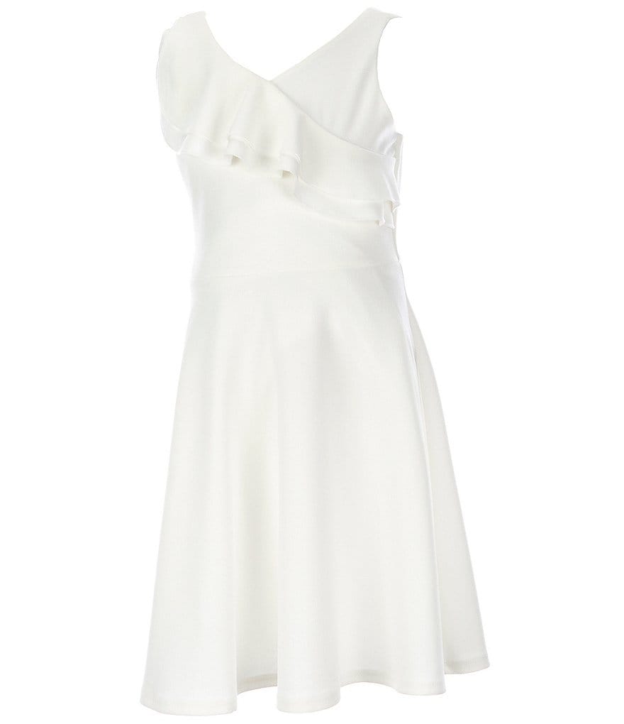 Honey and Rosie Big Girls 7-16 Sleeveless Ruffled Neck Scuba Skater Dress