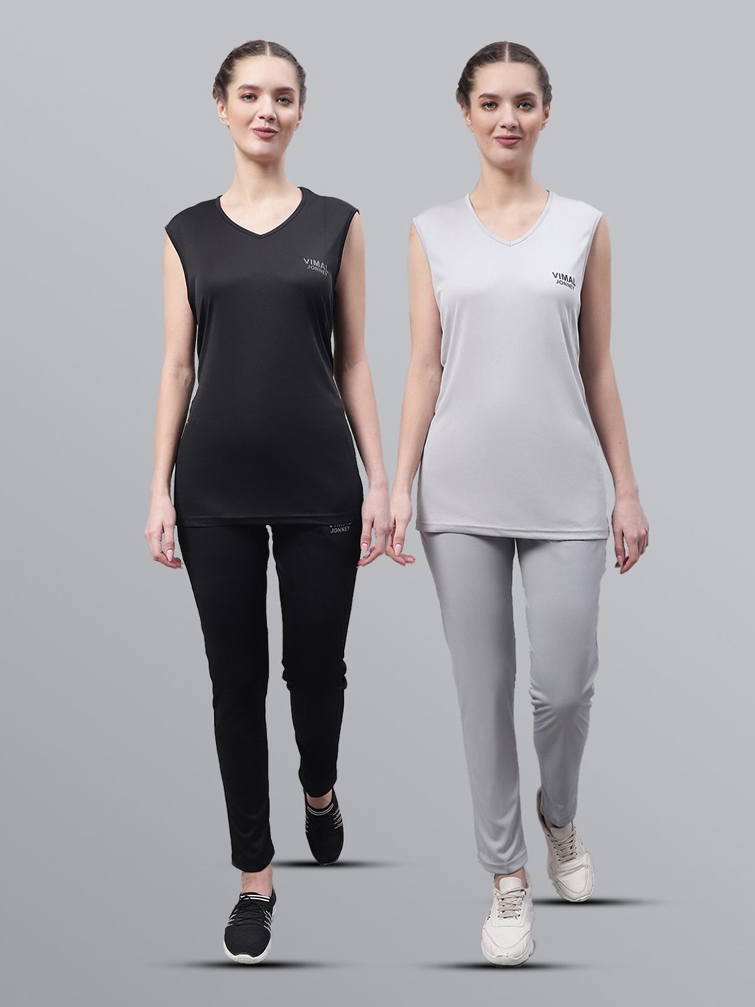 Vimal Jonney Black & Light Grey T-Shirt With Track Pants - Pack of 2