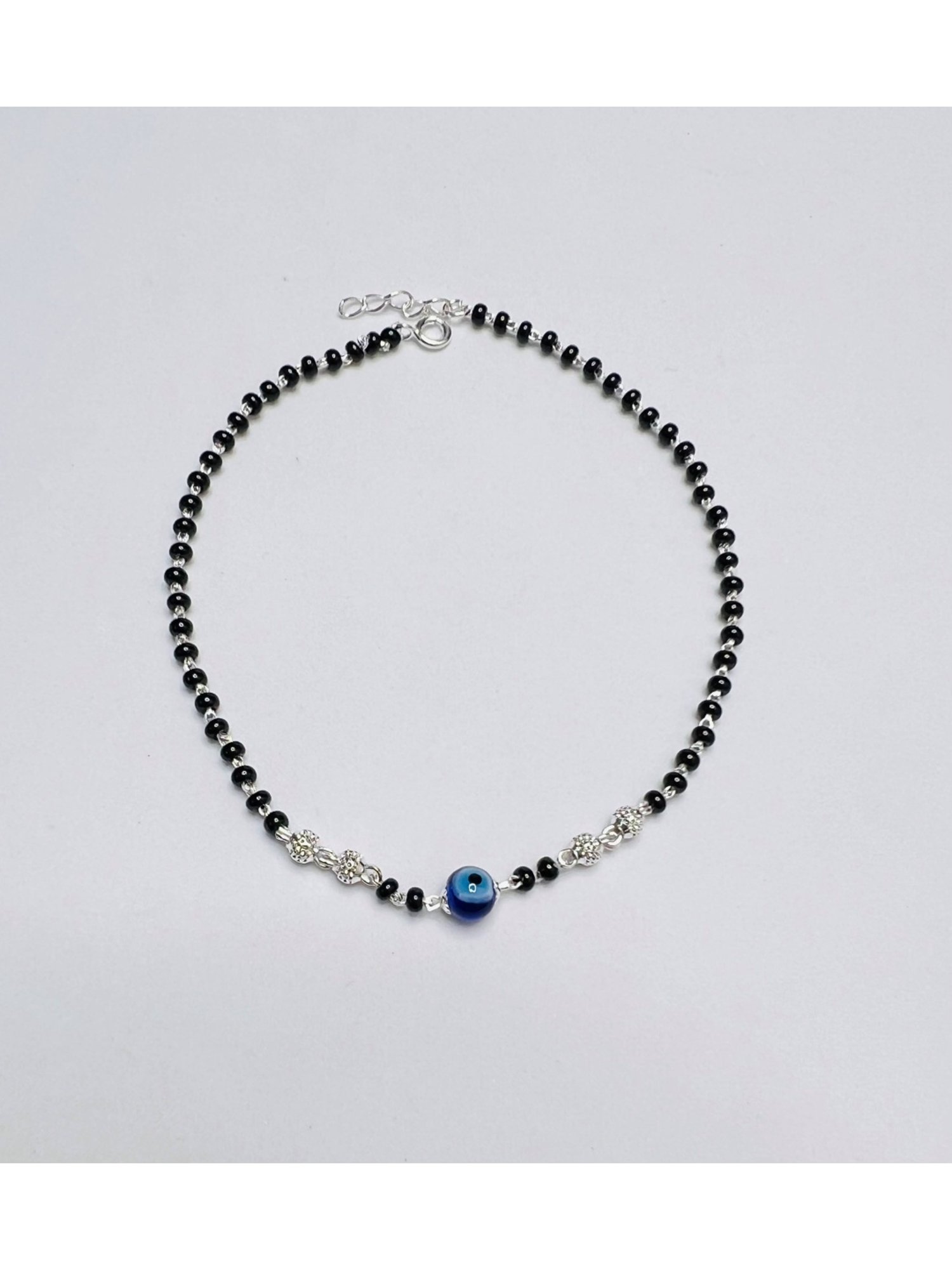 Arte Jewels 925 Sterling Silver Black Beads Evil Eye Anklet for Women & Girls (Single Anklet)