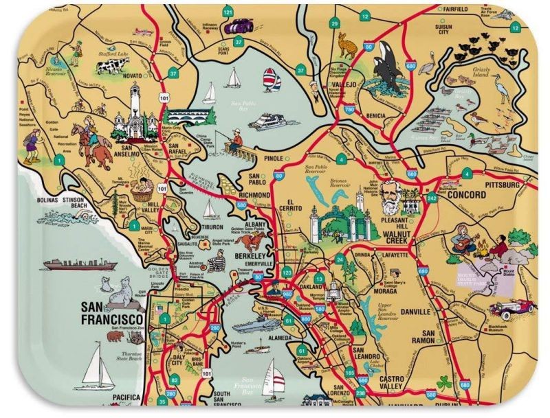 Trays4Us San Francisco Illustrated Map Birch Wood Veneer 16x12 inches (Large) TV/Serving Map Tray - 100+ Different Designs