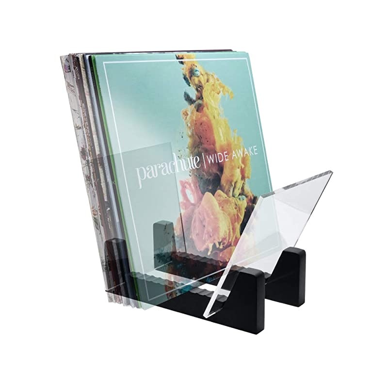 Vinyl Record Storage Holder - Vinyl Storage Rack 50 Album Holder Display Stand - Pine Wood Record Album Storage with Flame Polished Acrylic Ends - Vinyl Record Holder for Albums and LPs