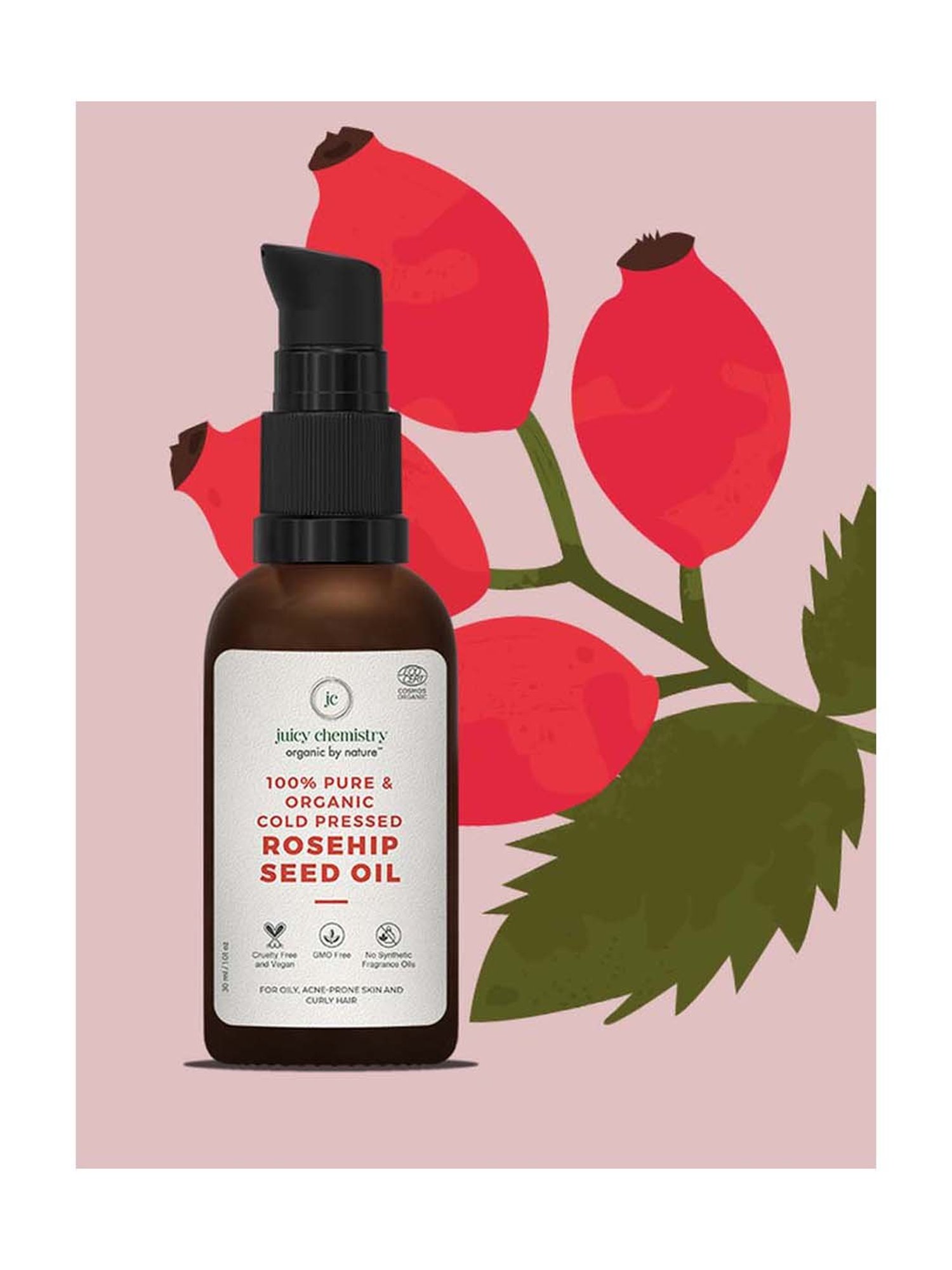 Juicy Chemistry Rosehip Seed Cold Pressed Carrier Oil - 30 ml